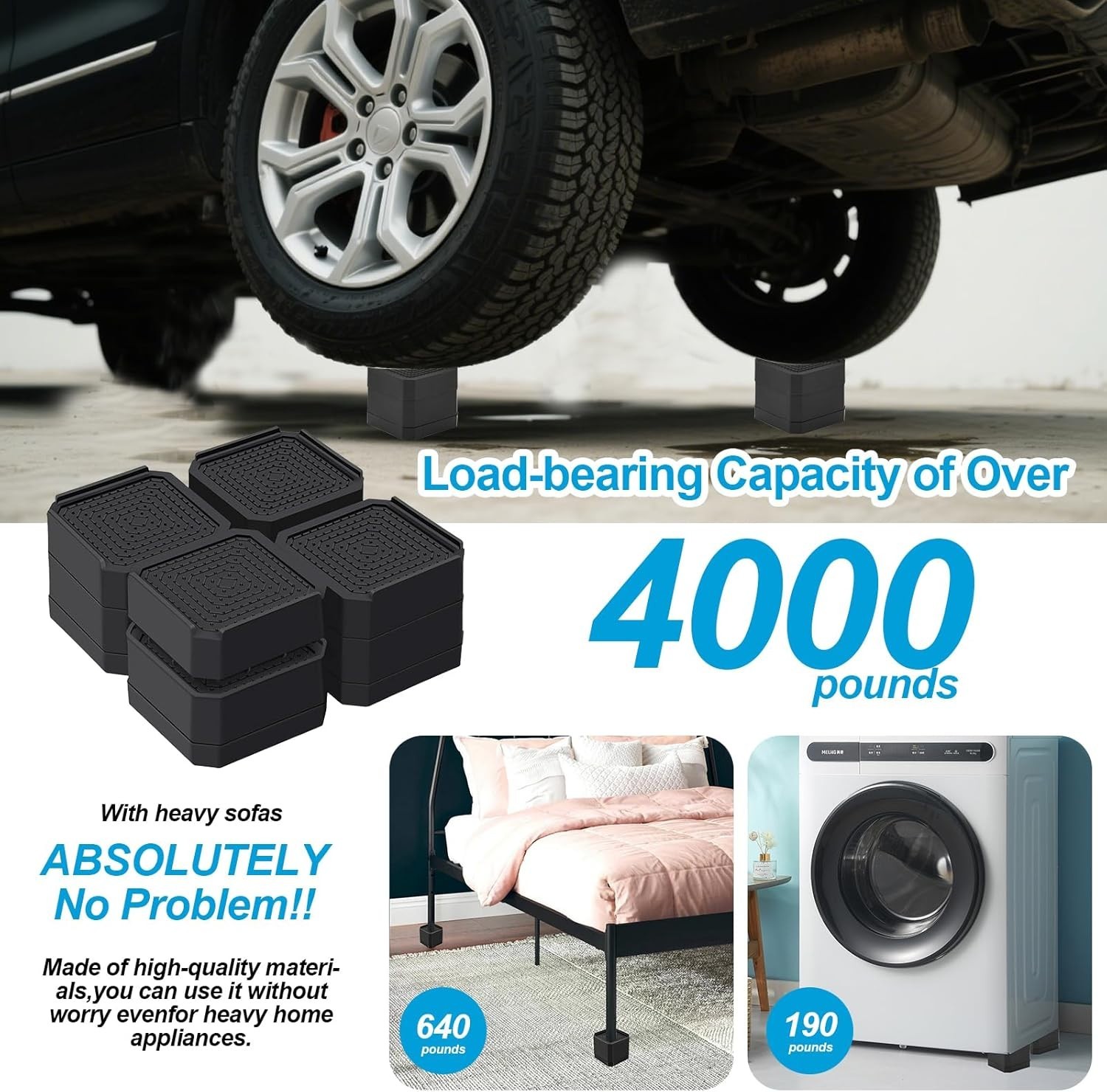 Heavy Duty Furniture Risers Stackable Bed Risers Adjustable Bed Raising Blocks