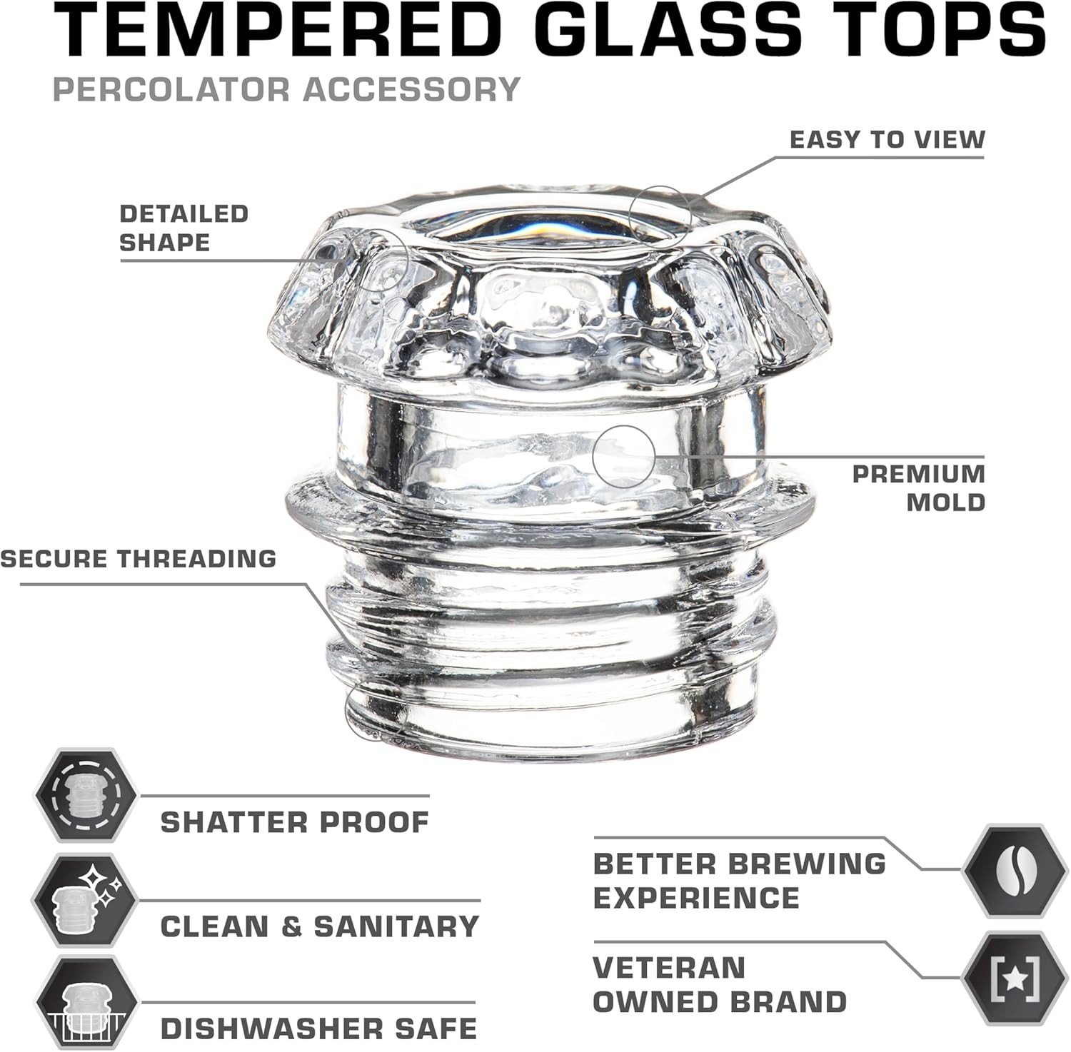 Coffee Percolator Glass Top Replacement - (Pack of 2)