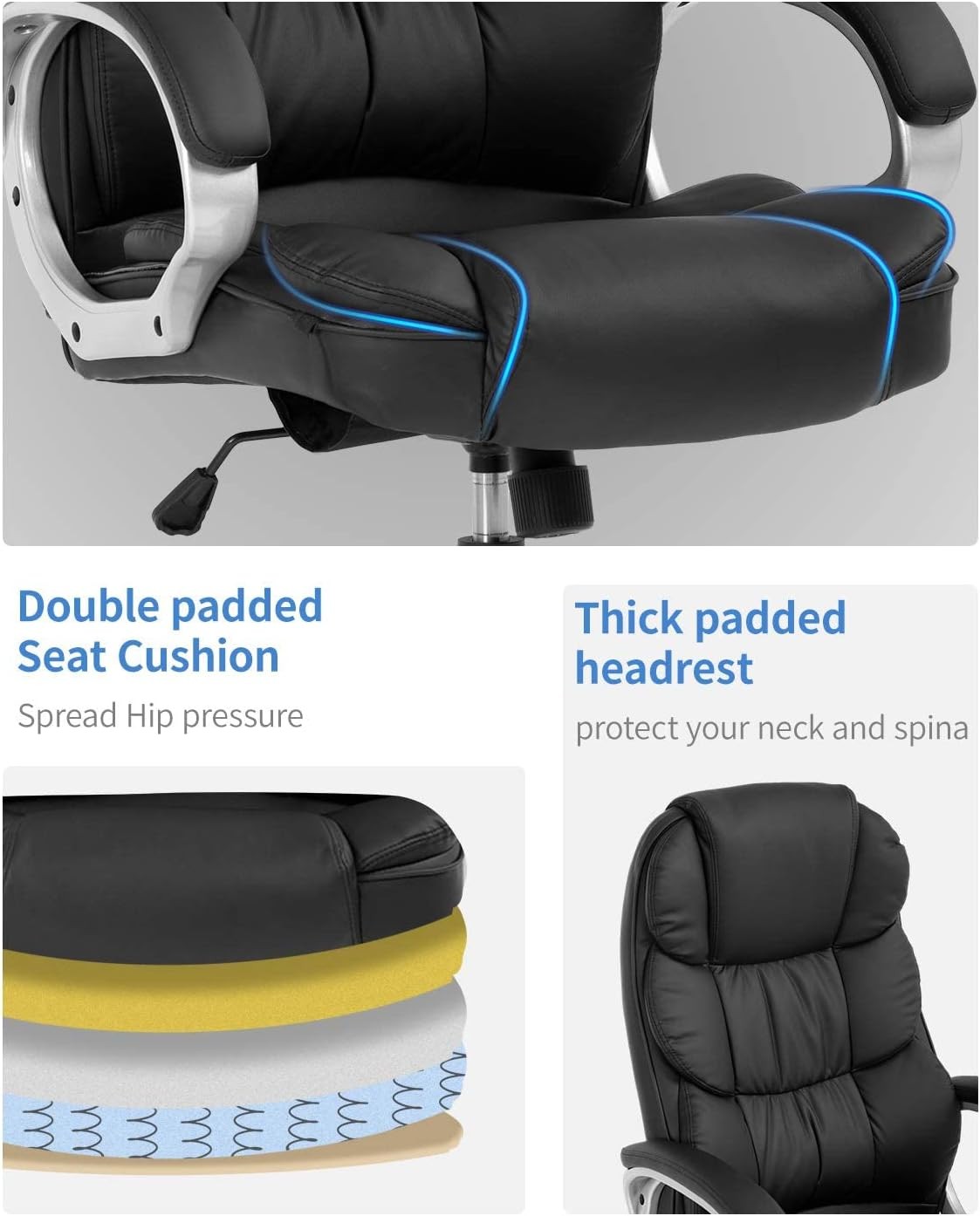 High Back Ergonomic Office Chair PU Leather Adjustable Swivel Task Chair Black