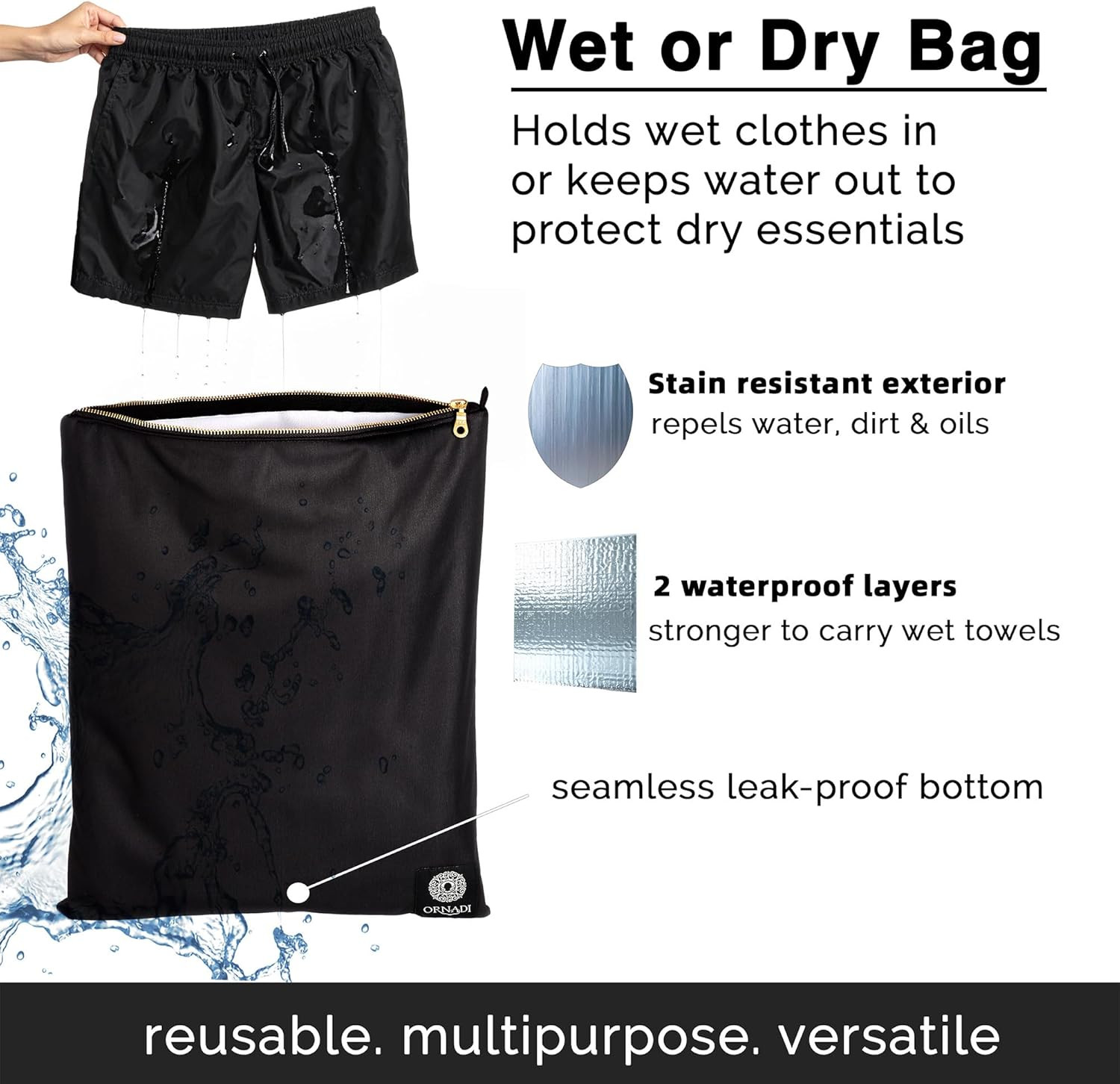 Wet Gym Clothes Bag Waterproof Antimicrobial Sack Inhibits Bacteria & Odor from