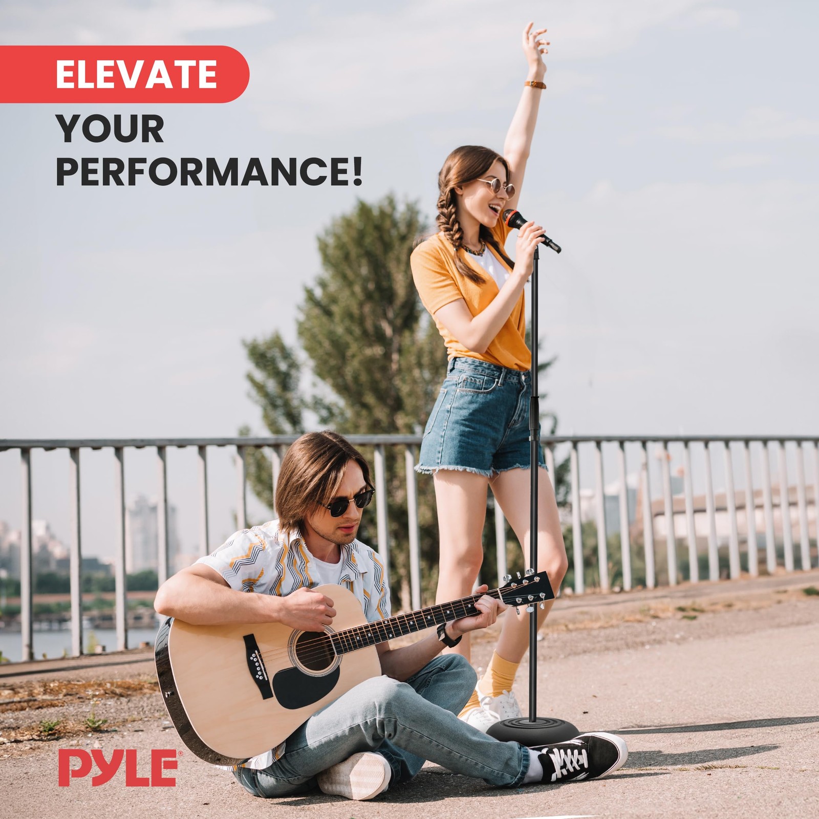 Pyle Adjustable Height Mic Stand, 36.2" - 63.7” Universal Mic Holder (Black)