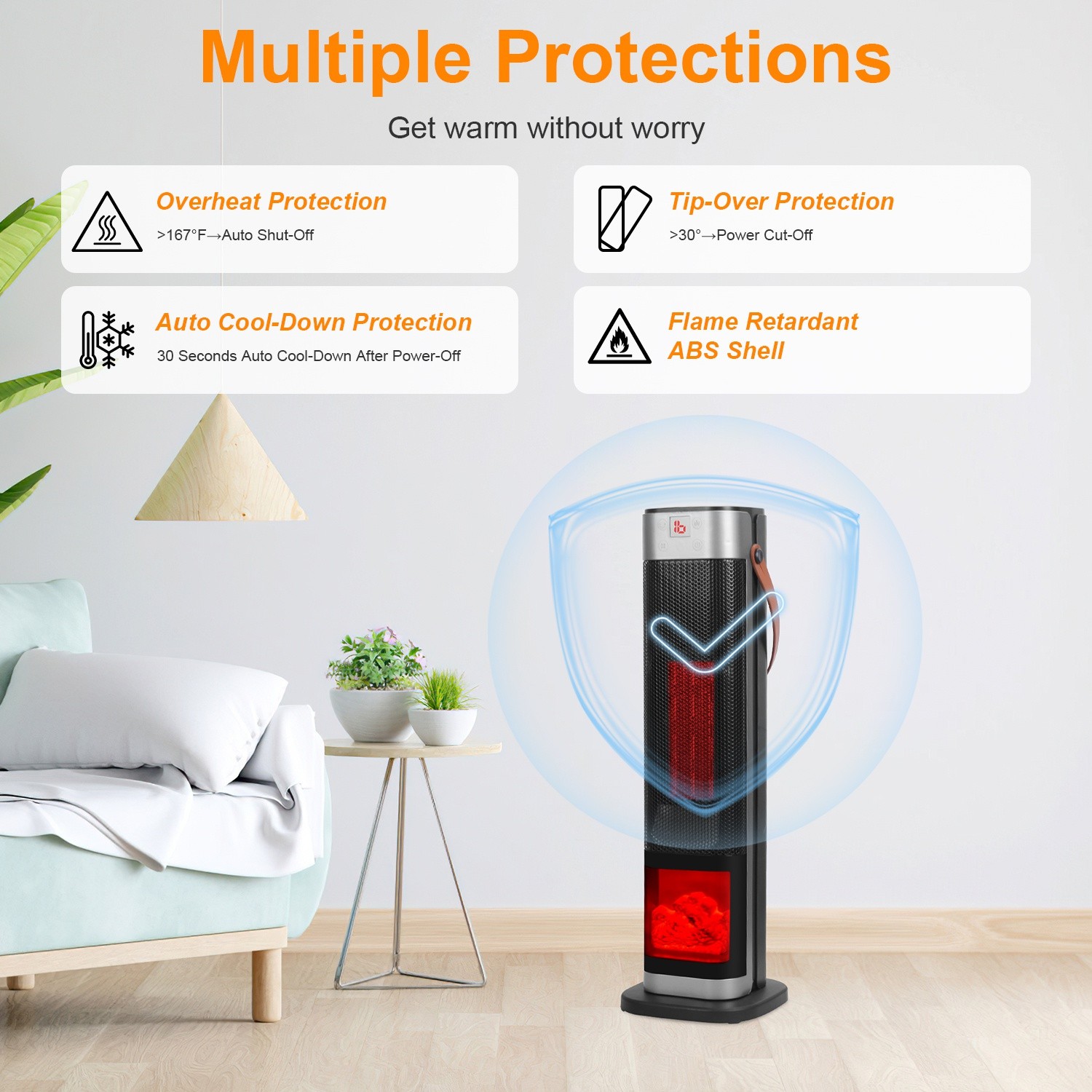 Space Heater 90°Oscillating 1500W Electric Ceramic Tower Heater w/Remote Control