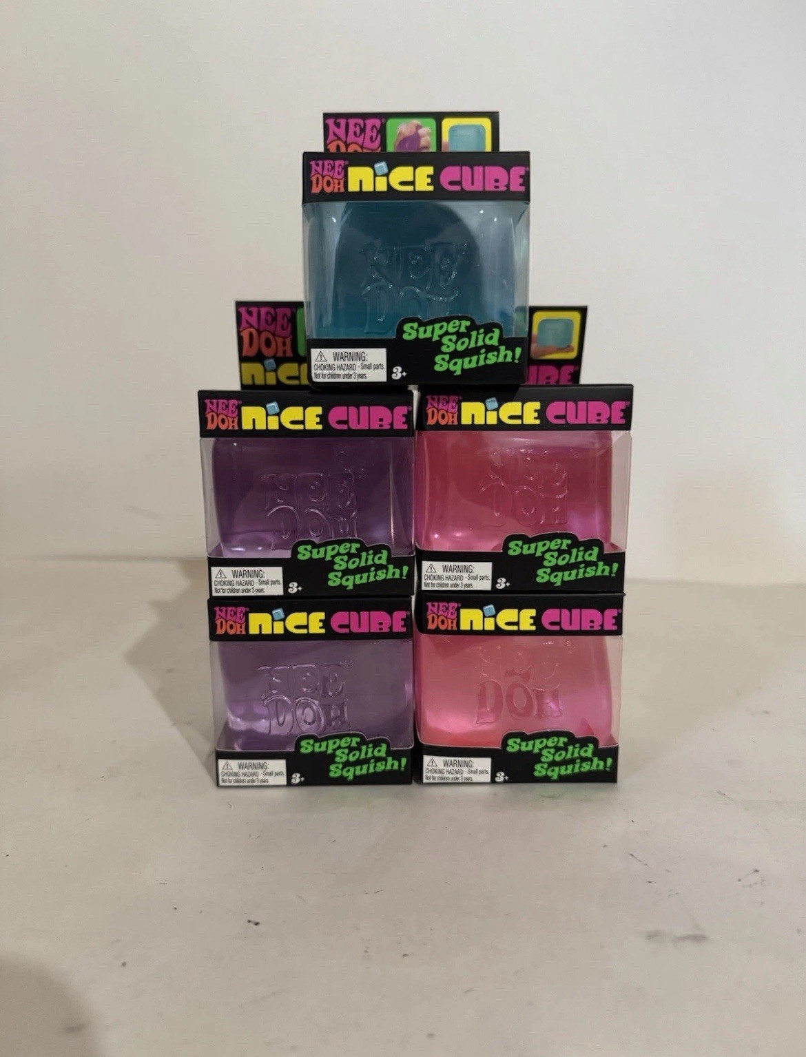 Nee Doh Nice Cube Super Solid Squish! - Lot of 5- Blue Purple Pink Free Shipping
