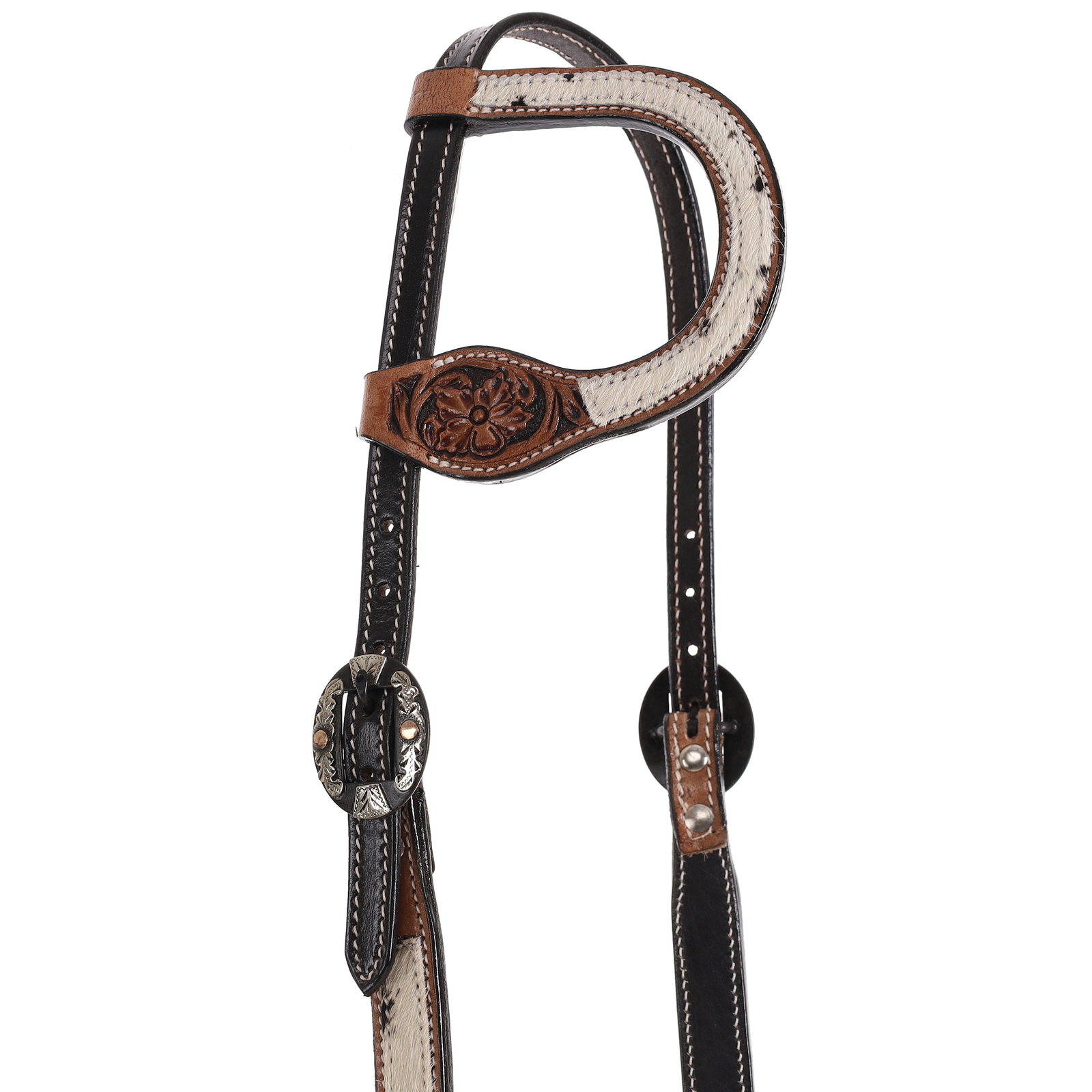 Showman Single Ear Leather Headstall w/ Cowhide & Tooling