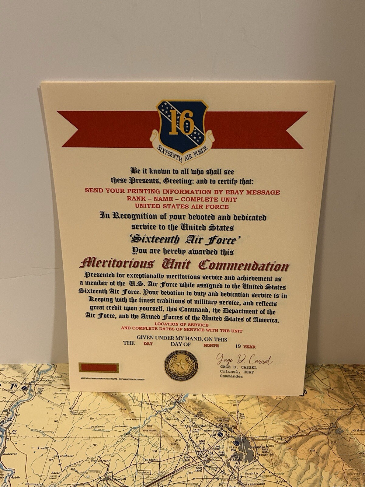 U.S. AIR FORCE / 16TH AIR FORCE - MERITORIOUS UNIT COMMENDATION CERTIFICATE