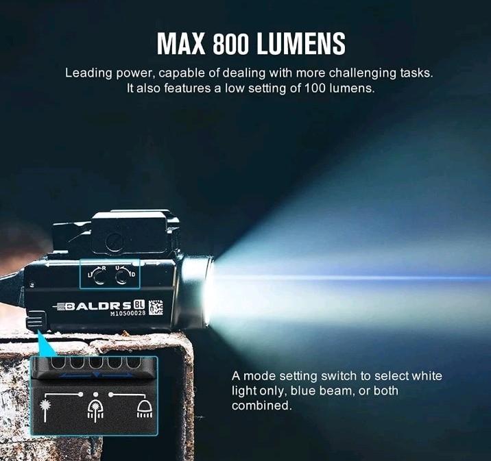 OLIGHT Baldr S BL 800 Lumen Blue Laser Light Combo-Rechargeable/WITH  CHARGER