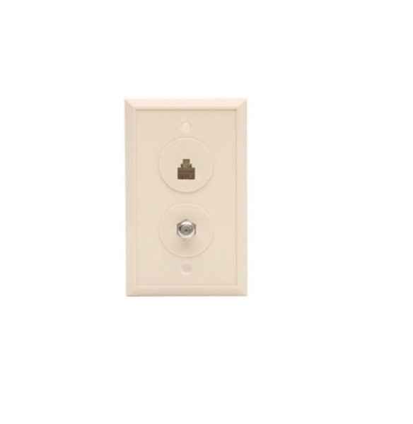 Satellite Wall Plate IVORY F-pin Connector and Telephone Jack  301-02100IV