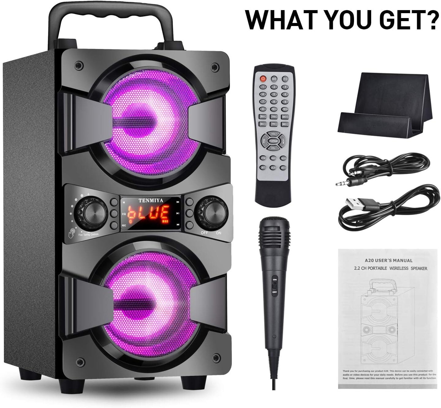 Karaoke Machine with Microphone ,Portable Bluetooth Speaker dual 3 inch subwofer