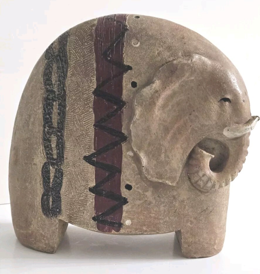 African Handcrafted Wood Elephant Figurine With Tribal Patterns