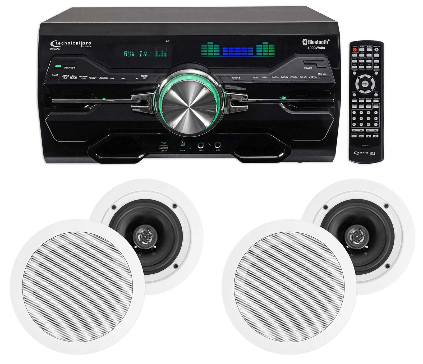 DV4000 4000w Bluetooth Home Theater DVD Receiver+4) 5.25" White Ceiling Speakers