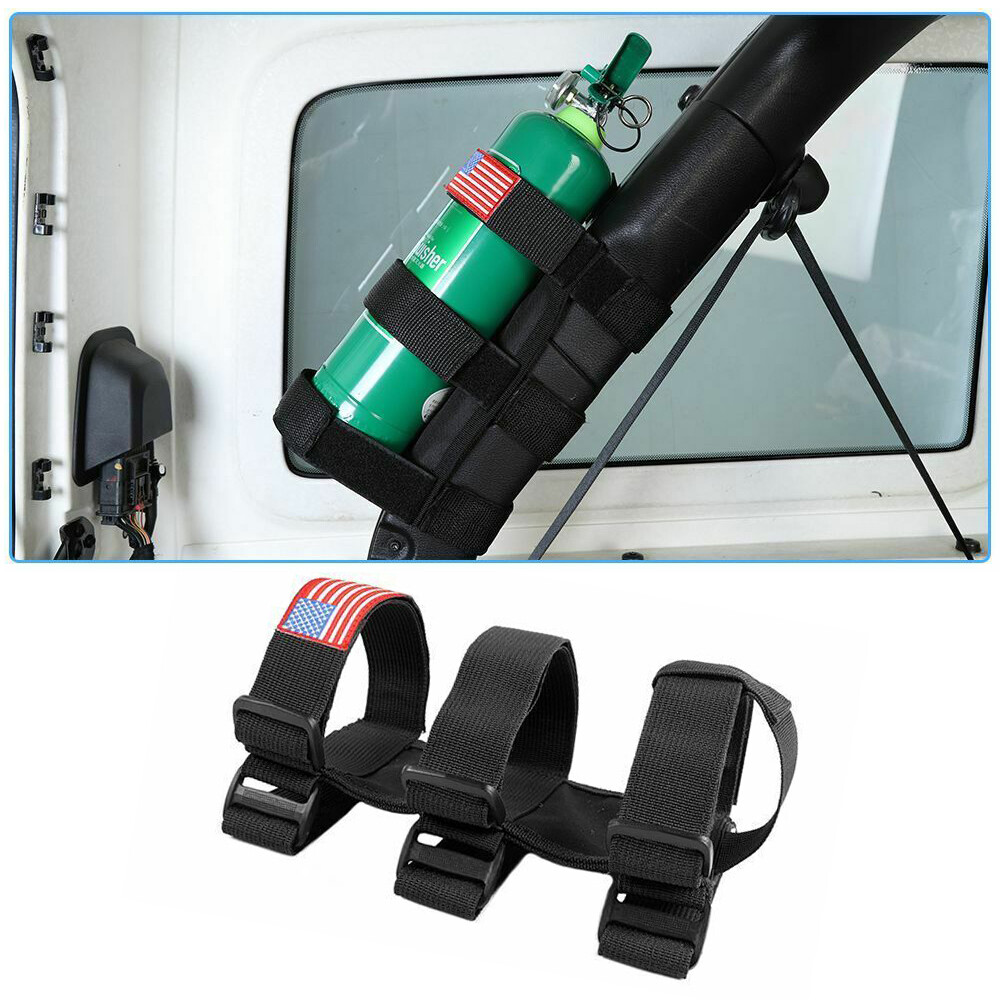 Black Roll Bar Fire Extinguisher Holder Adjust Bracket Mount for Jeep Wrangler