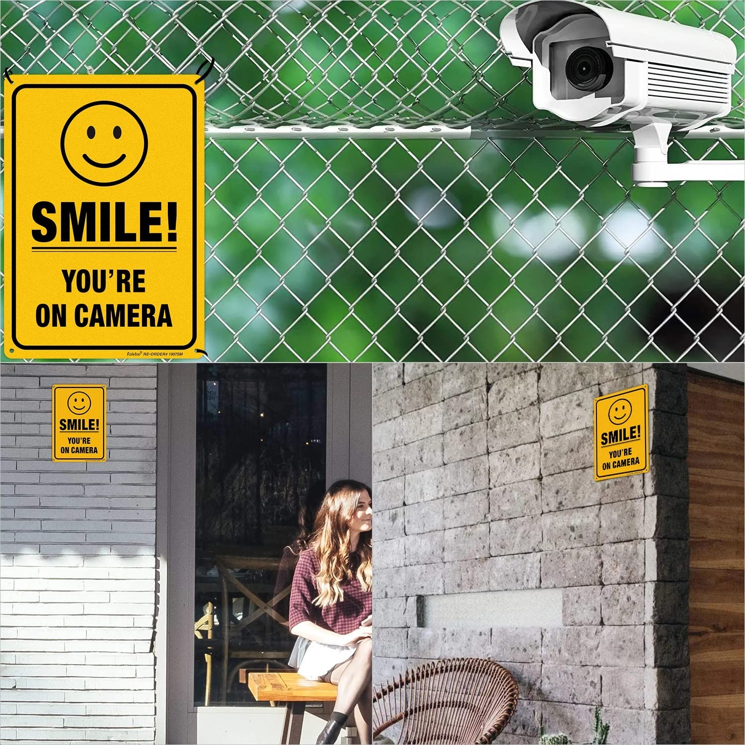 2 Pack Smile You're On Camera Video Surveillance Sign - 10 x7 Inches .040 Rus...