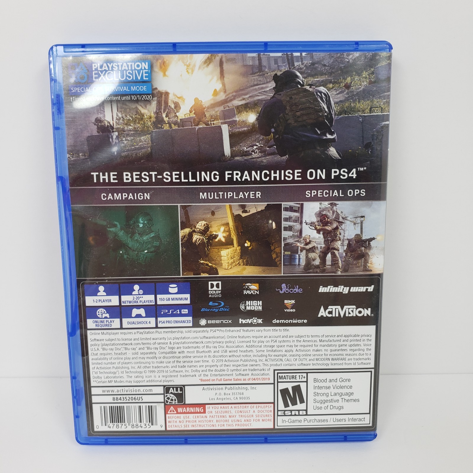 PS4 PlayStation 4 Call Of Duty Modern Warfare REPLACEMENT CASE BOX ONLY