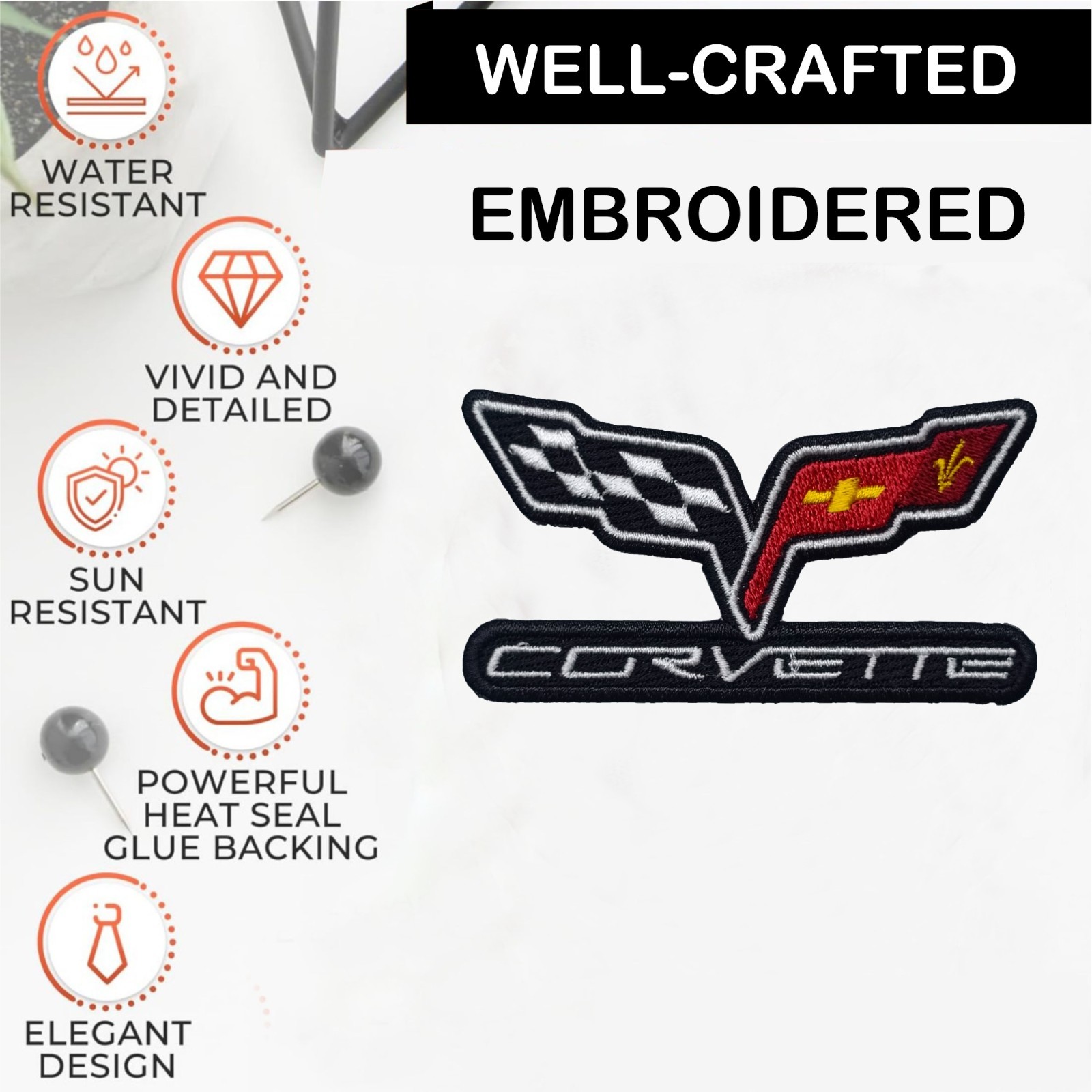 Corvette Racing Flags Sports Car Logo Iron On Patch-Sew Patch-Embroidered Patch