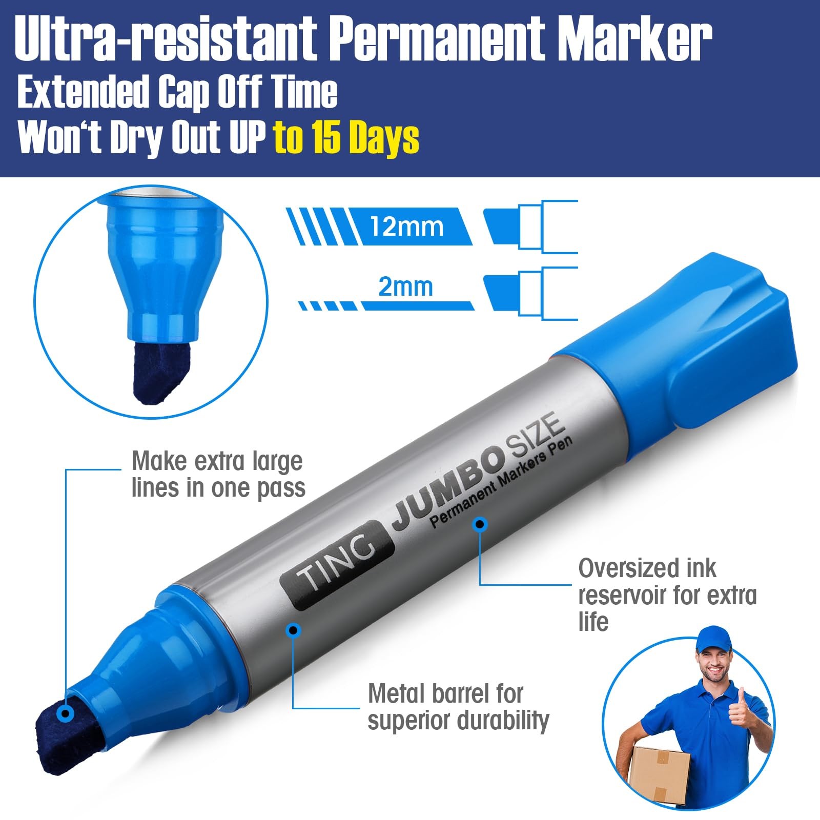 10 Pack Jumbo Permanent Markers Bulk Large Chisel Tip Permanent Markers Quick...