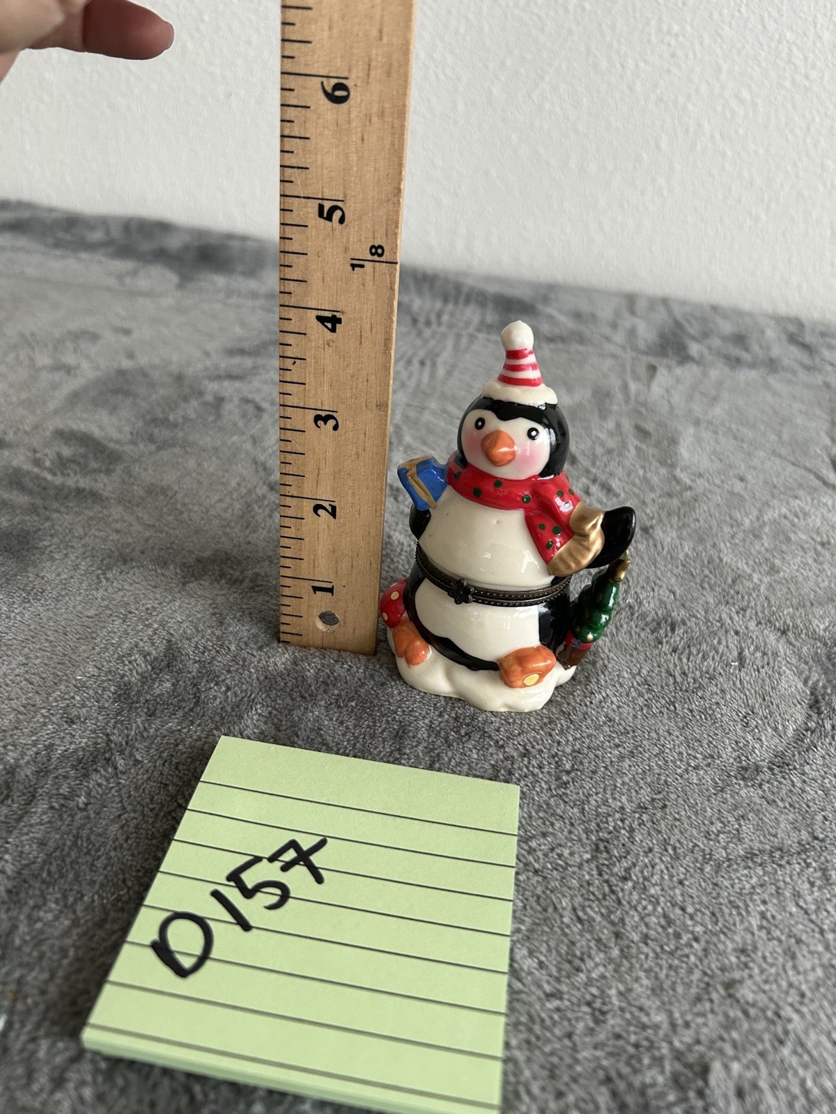 Penguin ceramic Christmas hinged trinket box 4”