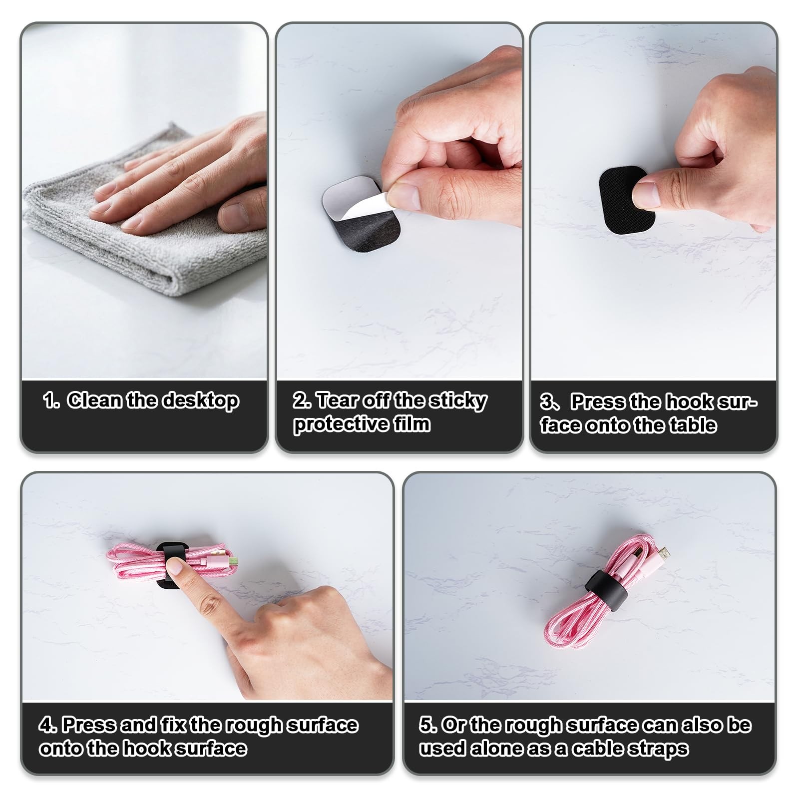 Under Desk Cable Management, Self-Adhesive Hook and Loop Straps, Adjustable R...