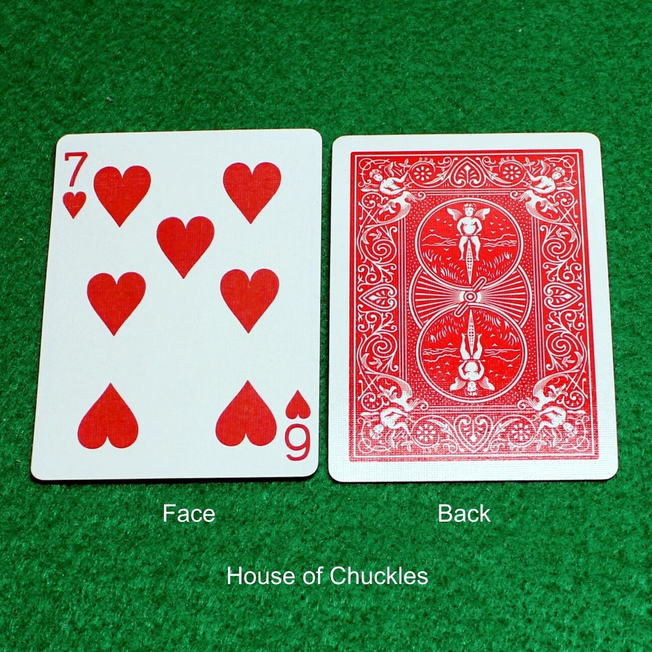 7 of Hearts / 6 - Mis-Indexed, Bicycle Printed Gaff Card, Red