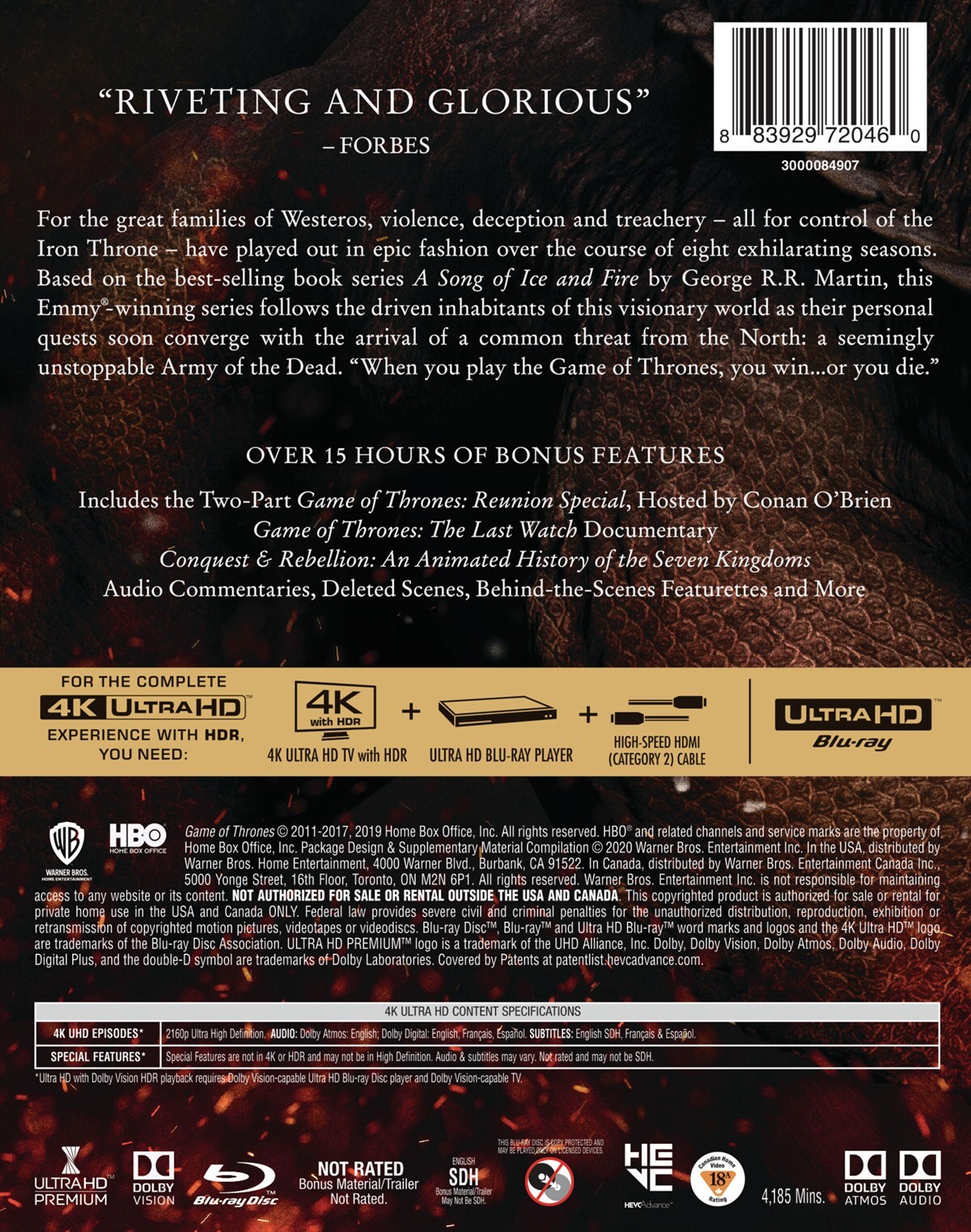 Game of Thrones The Complete Collection 4K UHD Blu-ray NEW