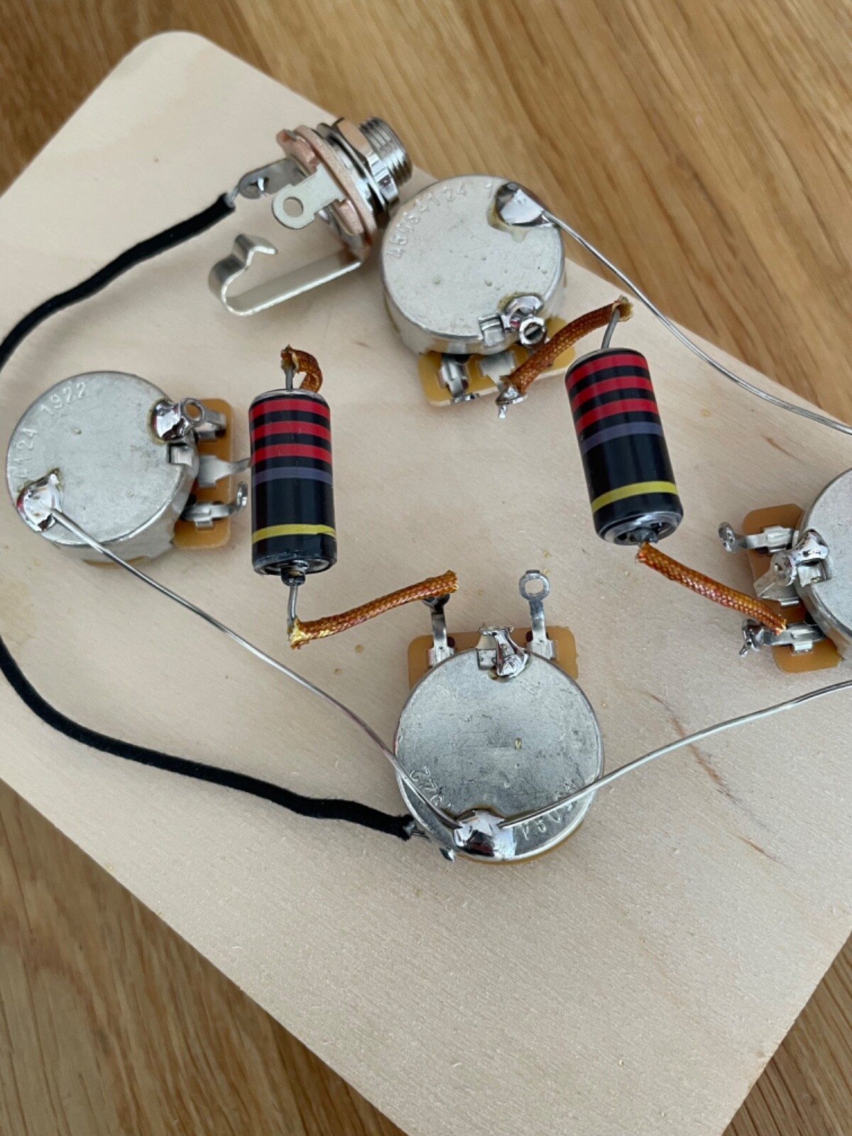 59 Parts 50's Vintage Les Paul pre-wired harness Bumblebee caps, long shaft pots