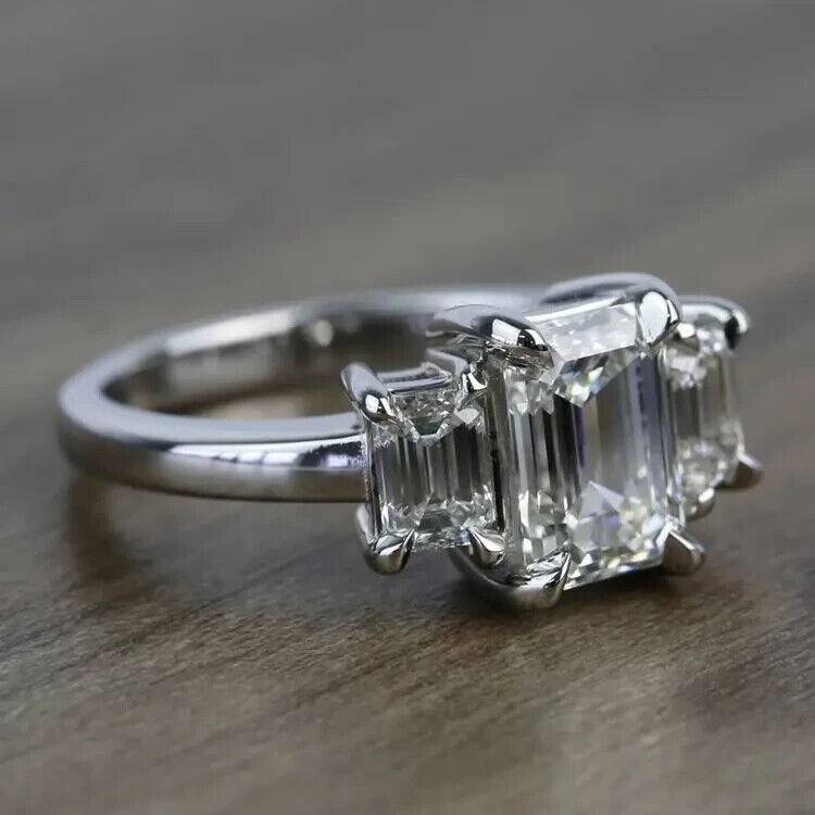 3.10 Ct Emerald Cut White Diamond Lab-Created Wedding Ring 925 Sterling Silver