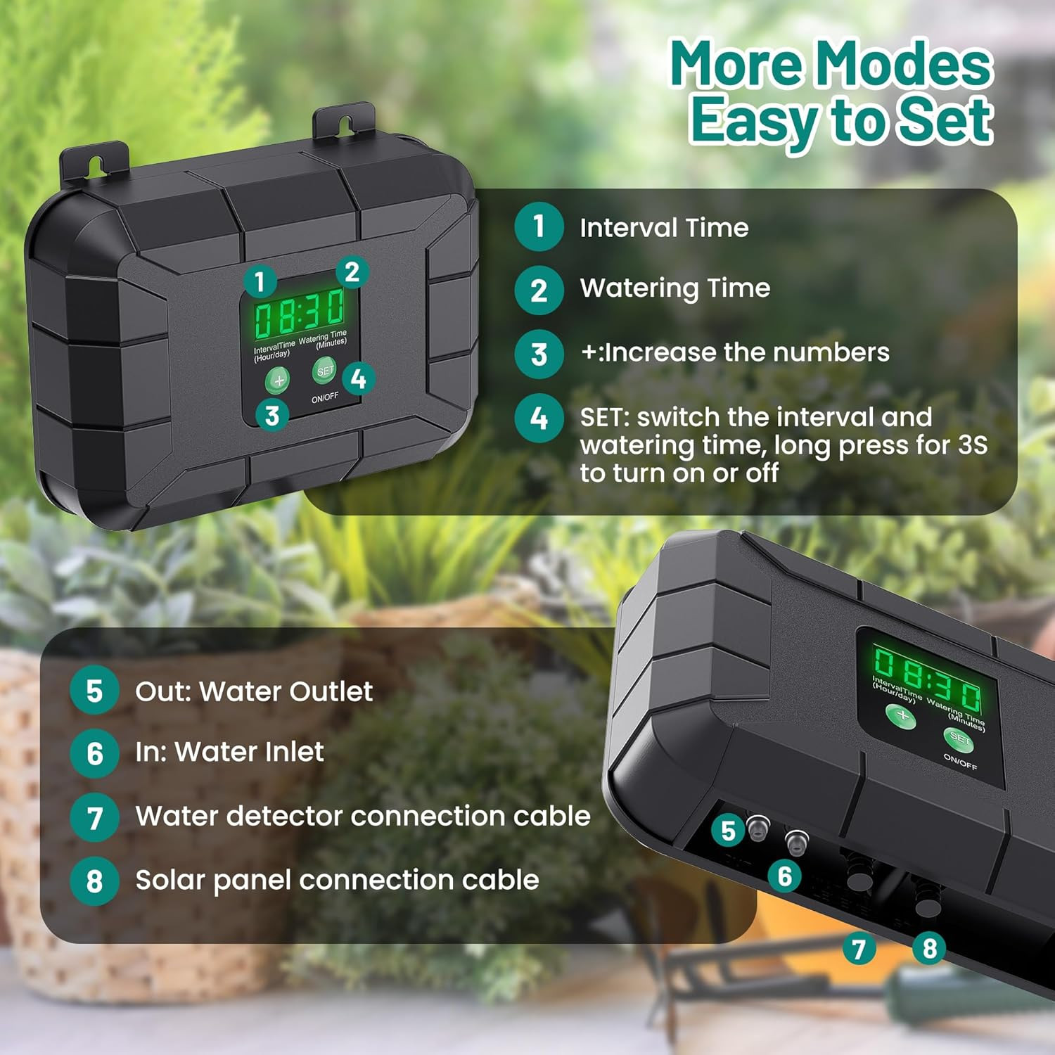 Automatic Drip Irrigation Kit, 8W Solar Irrigation System with Battery for Garde