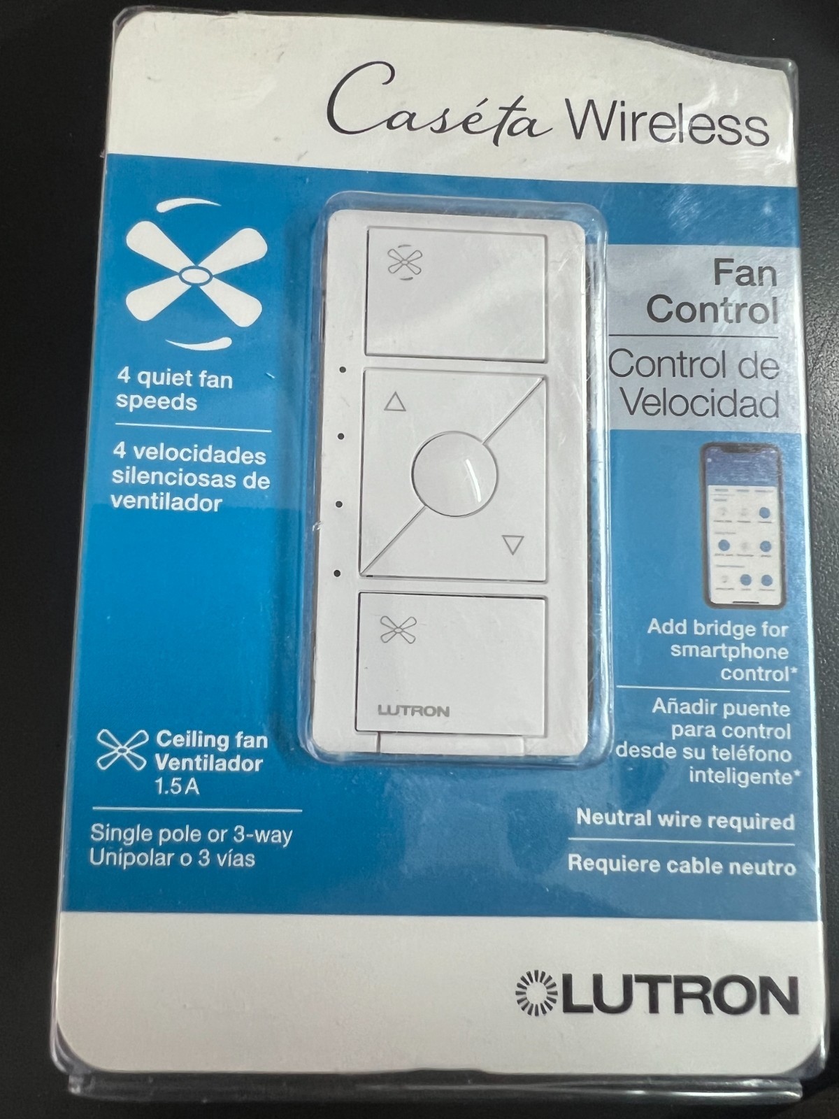 Lutron Caseta Smart Fan Speed Control Single Pole - White (PD-FSQN-WH-R) 3144/OB
