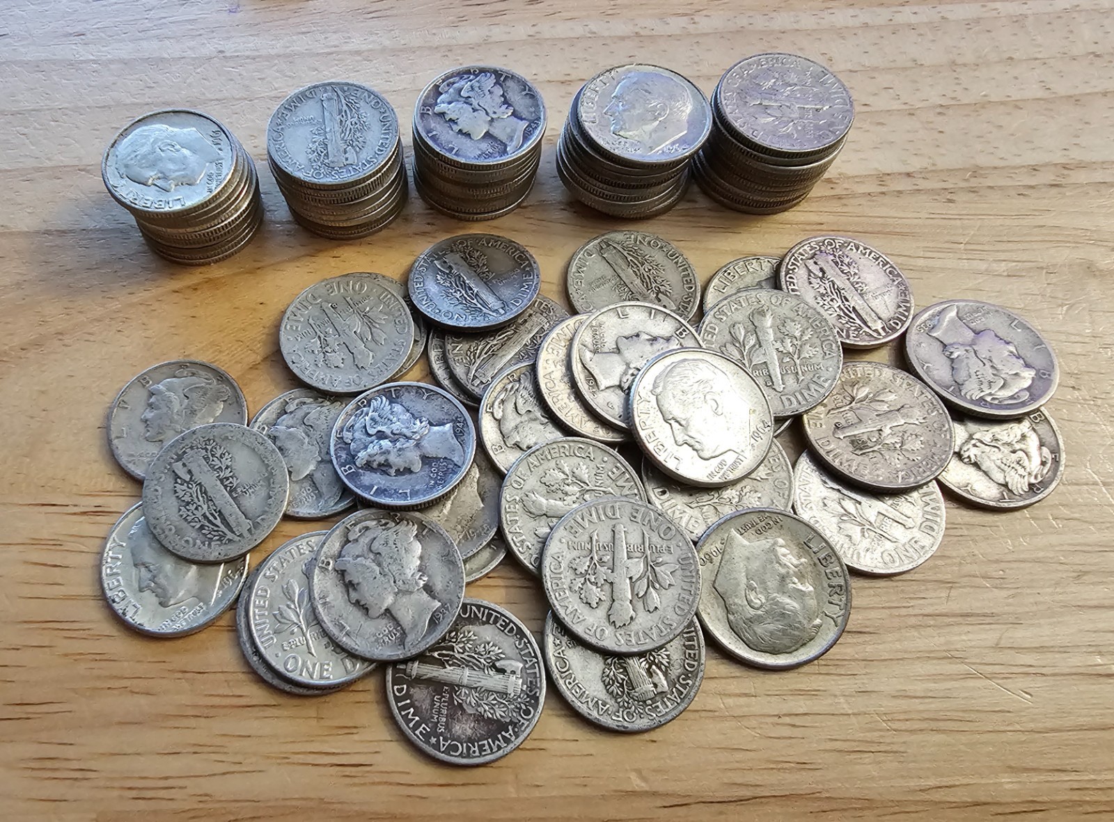 90% silver coins Pre-1965 dimes Mercury & Roosevelt 0.715 oz Silver per $1 face