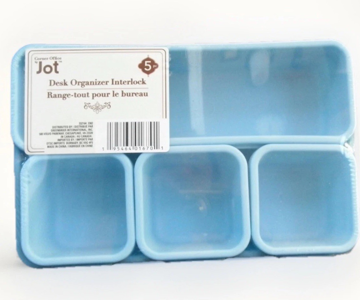 NEW by JOT, DESK ORGANIZER INTERLOCK 5 PIECES PLASTIC (BLUE) FREE USA SHIPPING