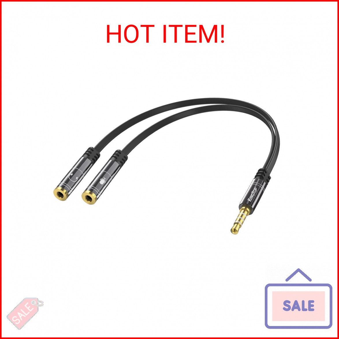 KINGTOP 3.5mm Headphone Mic Splitter Adapter - [1 Male to 2 Female] Headset Spli