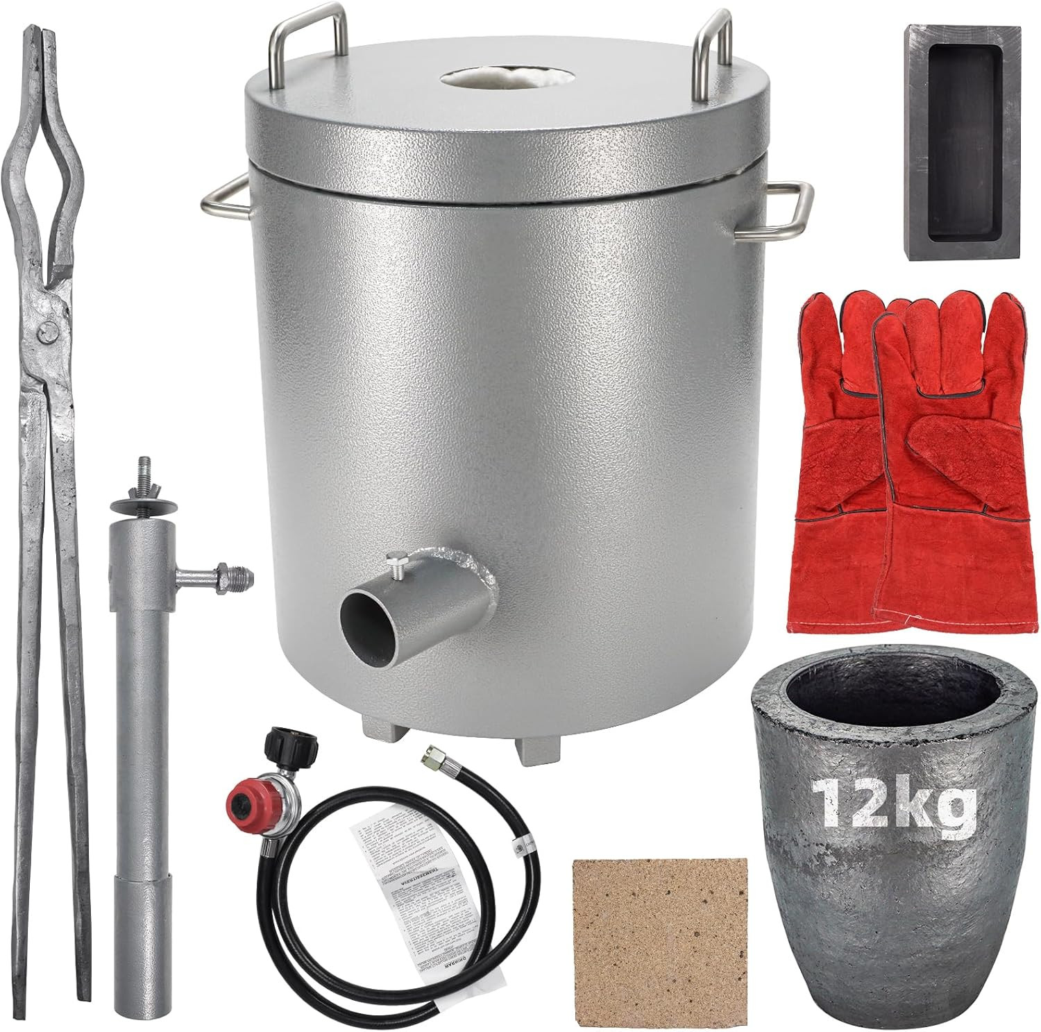Metal Melting Furnace, 12 Kg Propane Melting Furnace with Crucibles & Tongs Kiln