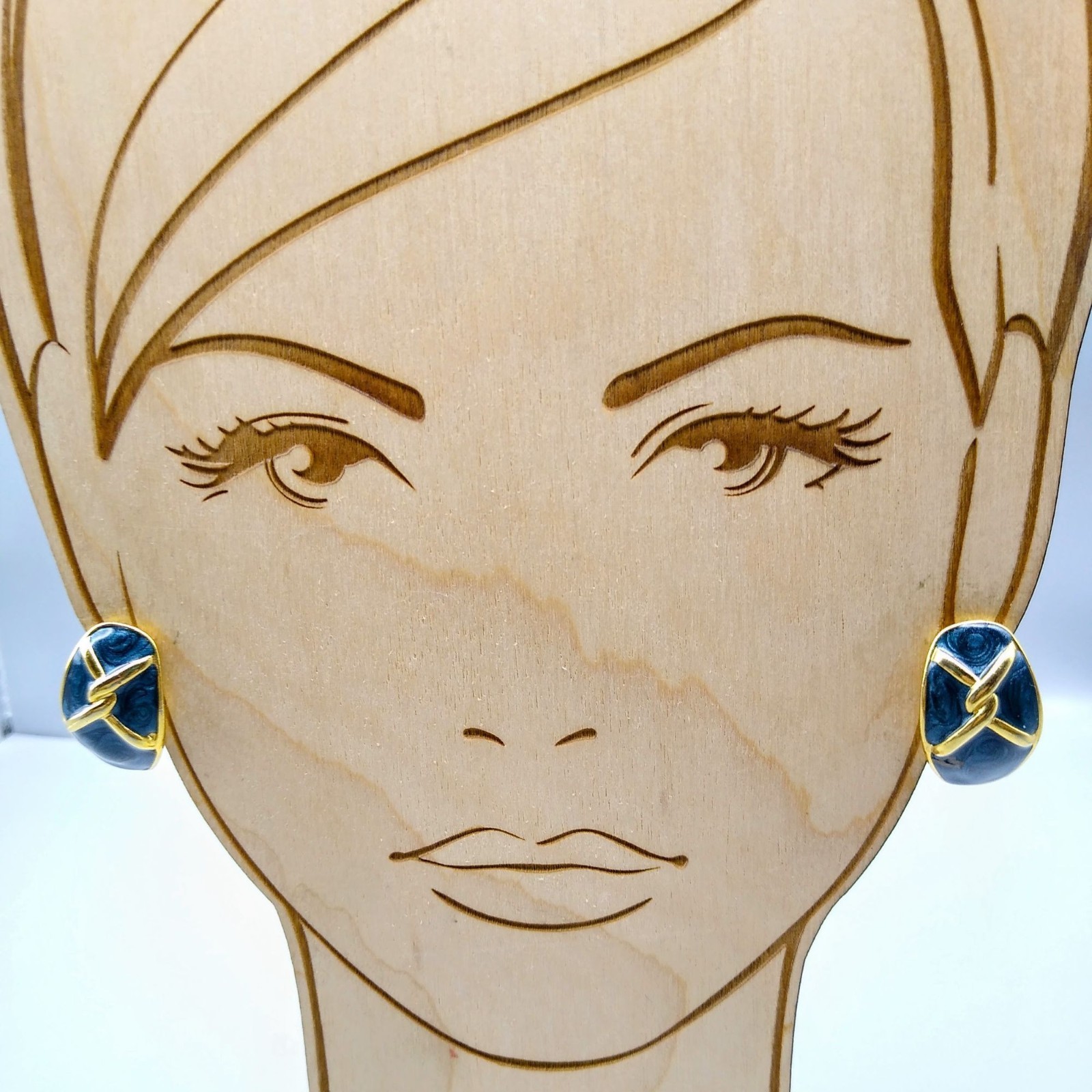 Vintage Midnight Blue Twist Earrings, Chic Enamel and Gold Tone Clip Ons
