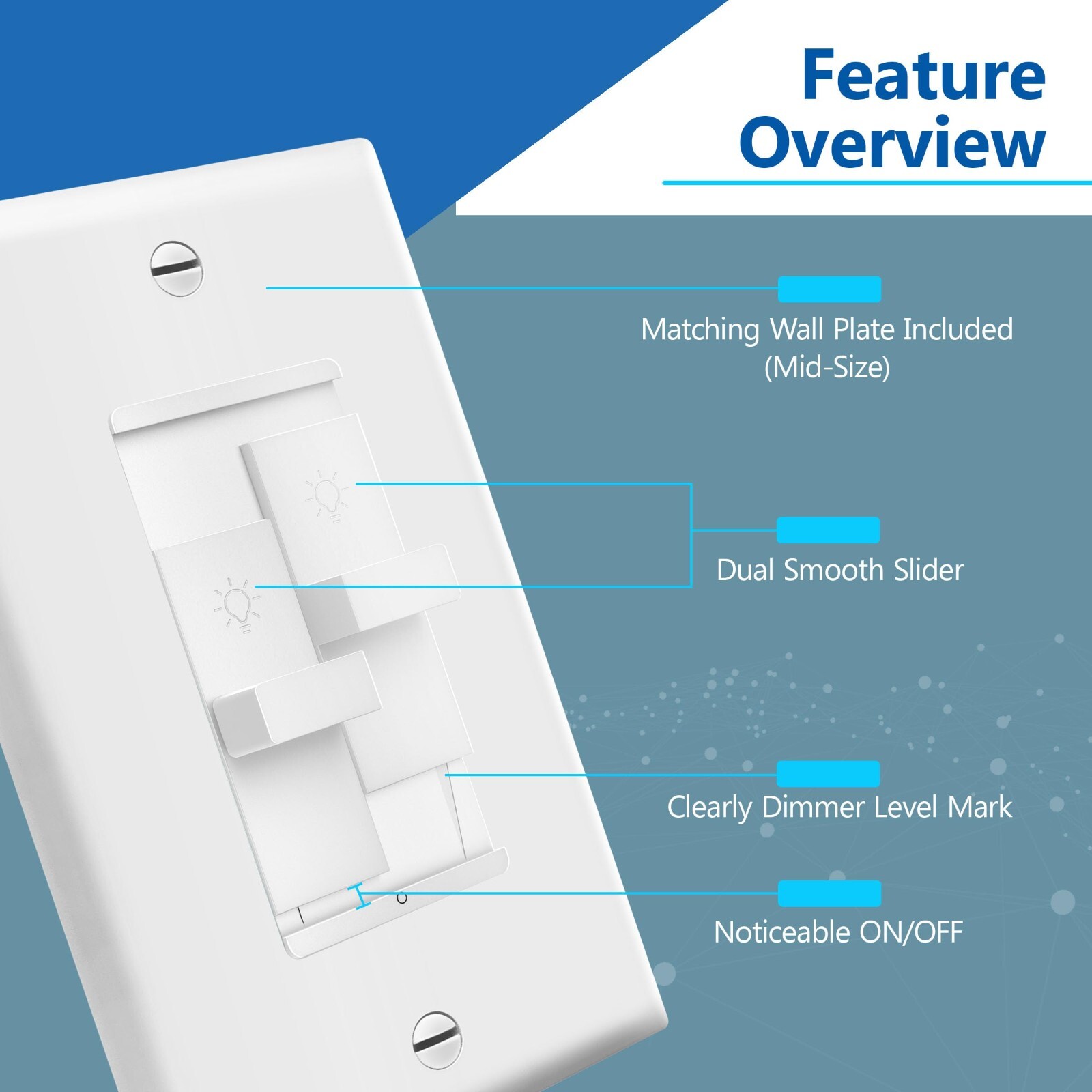 Combination Dual Dimmer Light Switch Control, 2 Sliding Light Controls, Single P