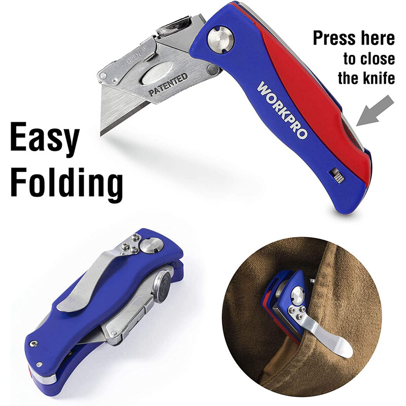 WORKPRO Folding Utility Knife Box Cutter Quick-Change Blade w/ 5PCS Extra Blades