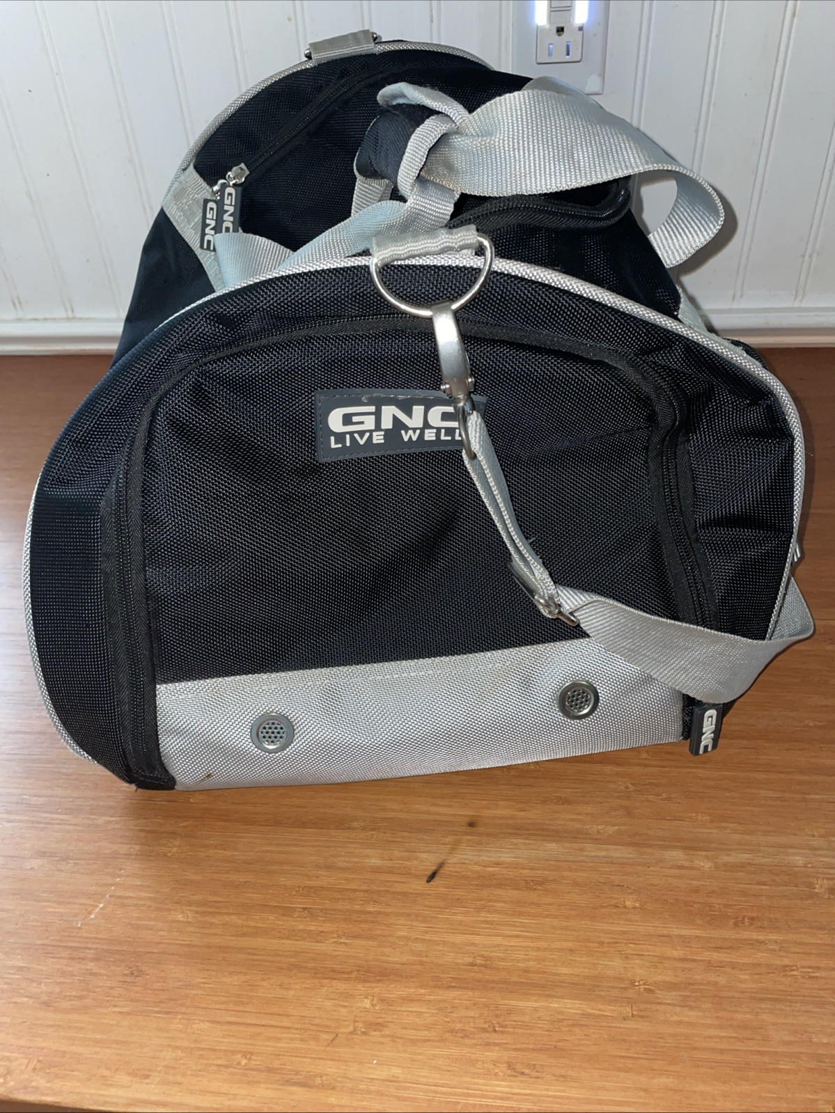 GNC Live Well Duffle Bag Black Gray Handles Adjustable Strap LOGO