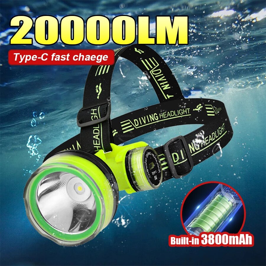 20000LM Super Powerful Diving Headlamp Rechargeable Diving Professional Light US