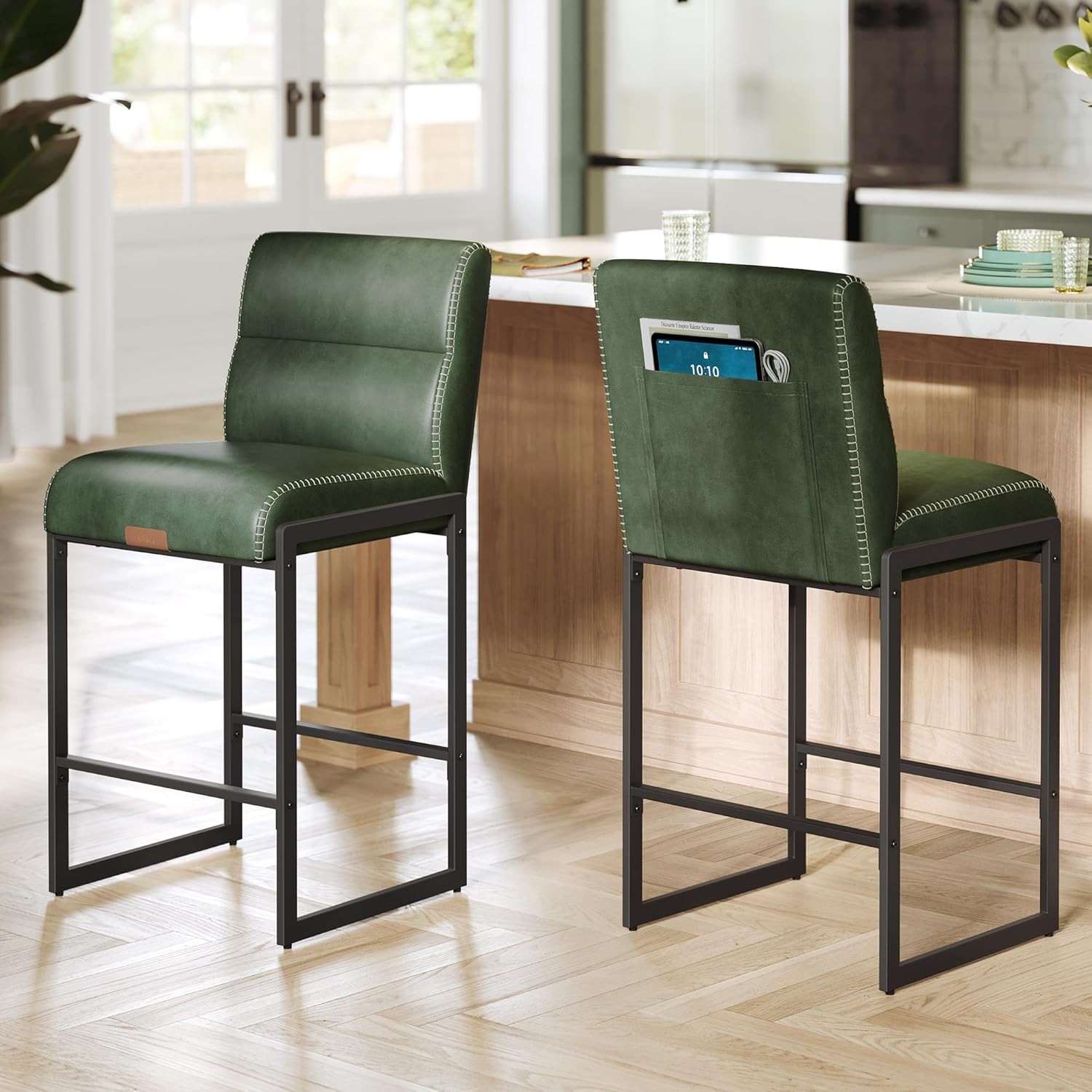EKHO Collection Bar Stools Set of 2 Counter Height Stools W/ Backs 26.4-Inch