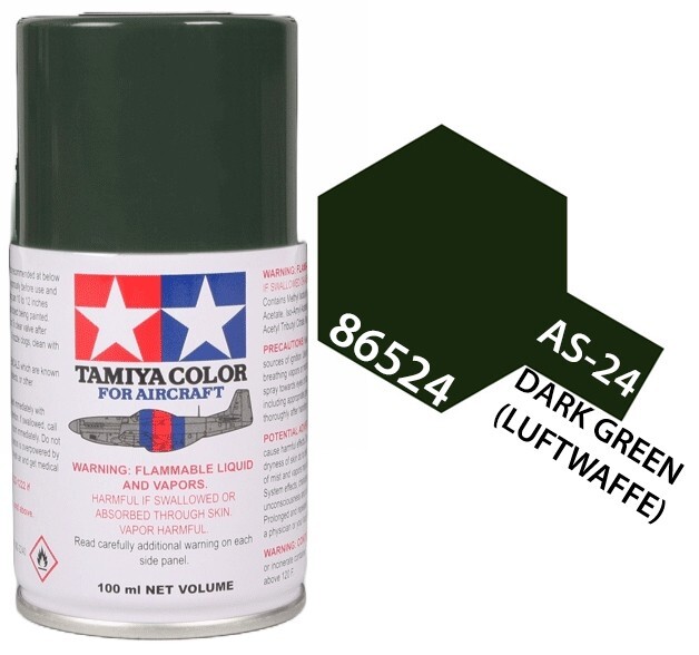 Tamiya 86524 AS-24 Dark Green (Luftwaffe) Aircraft Lacquer Spray Paint 100ml