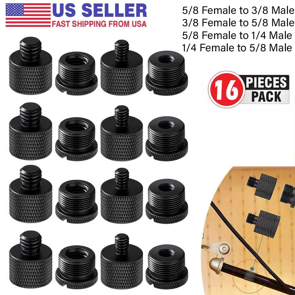 16Pcs Mic Stand Thread Adapter Set,5/8 Female to 3/8 Male and 3/8 Female to 5/8