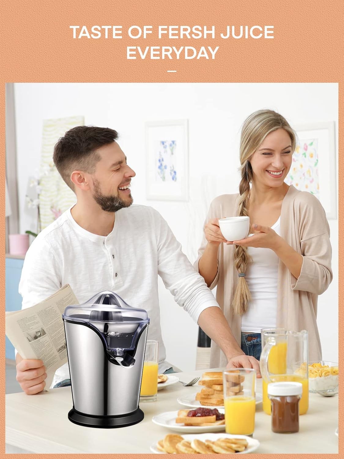 FOHERE Orange Juicer Squeezer Electric Citrus Juicer with Two Interchangeable Co