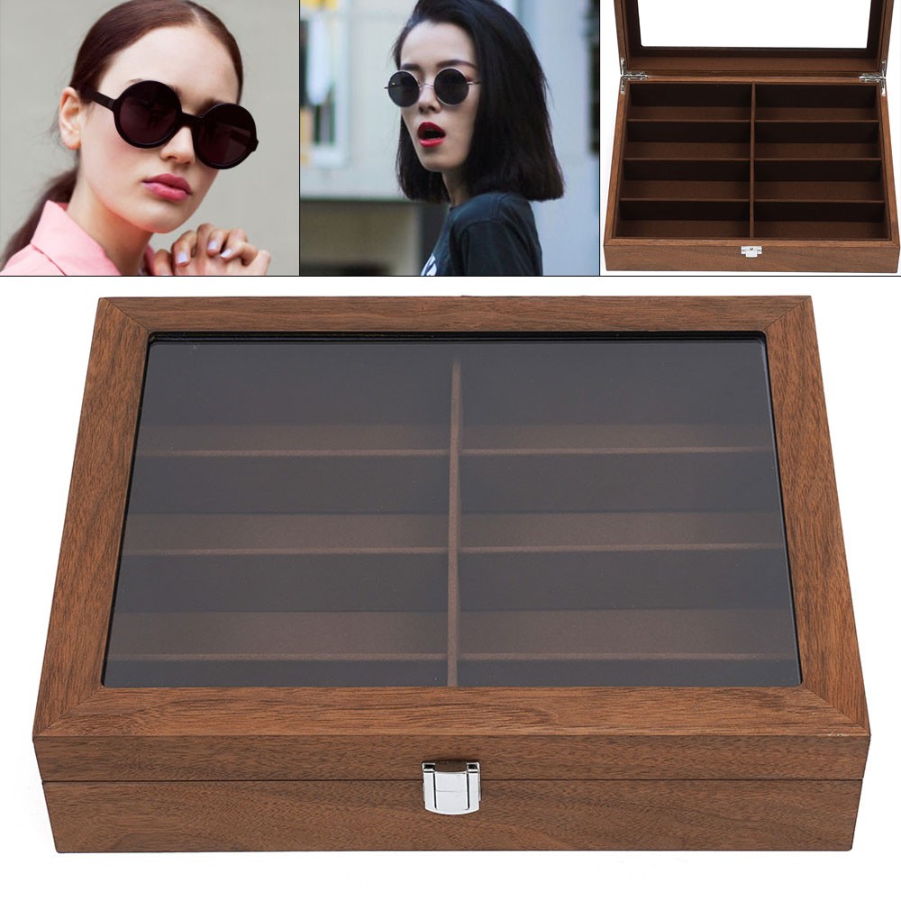 8 Slot Glasses Case Sunglasses Box Display Eyeglasses Storage Organizer Walnut