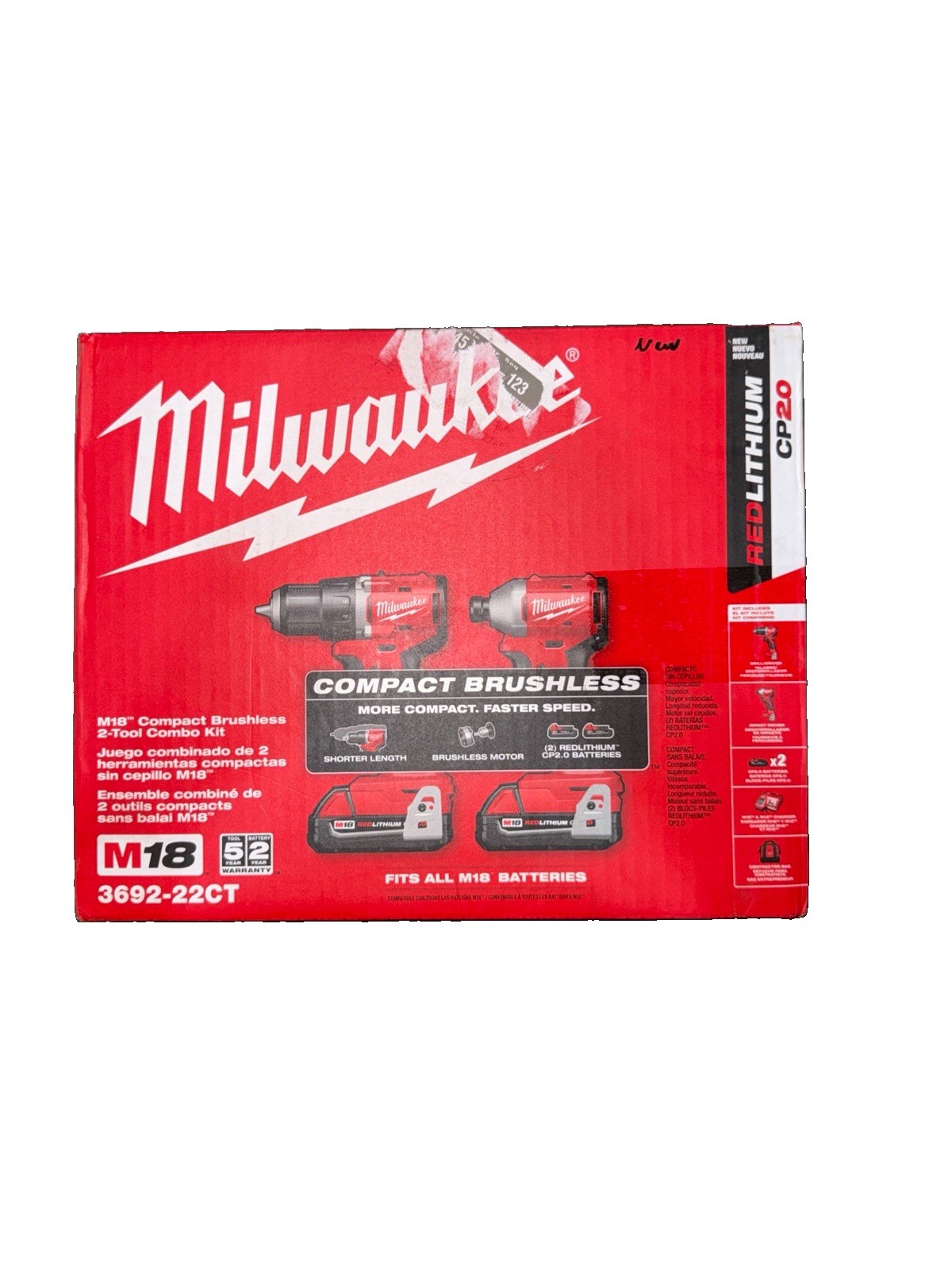 Milwaukee Tool 3692-22Ct M18 Compact Brushless 2-Tool Combo Kit Cordless OB READ
