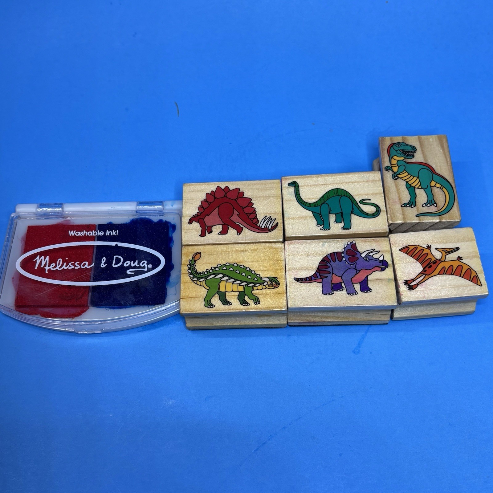 Dinosaur Rubber Stamp Lot of 6 – Wood Mounted Preowned Crafting Stamps w/ Ink