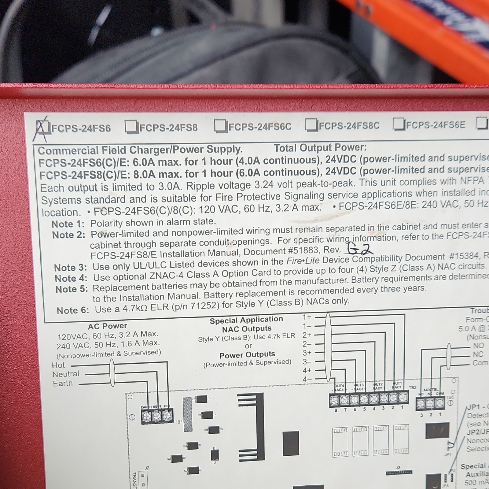 FCPS FCPS-24FS6 Fire Alarm Control Panel Power Supply/Charger, Red Enclosure