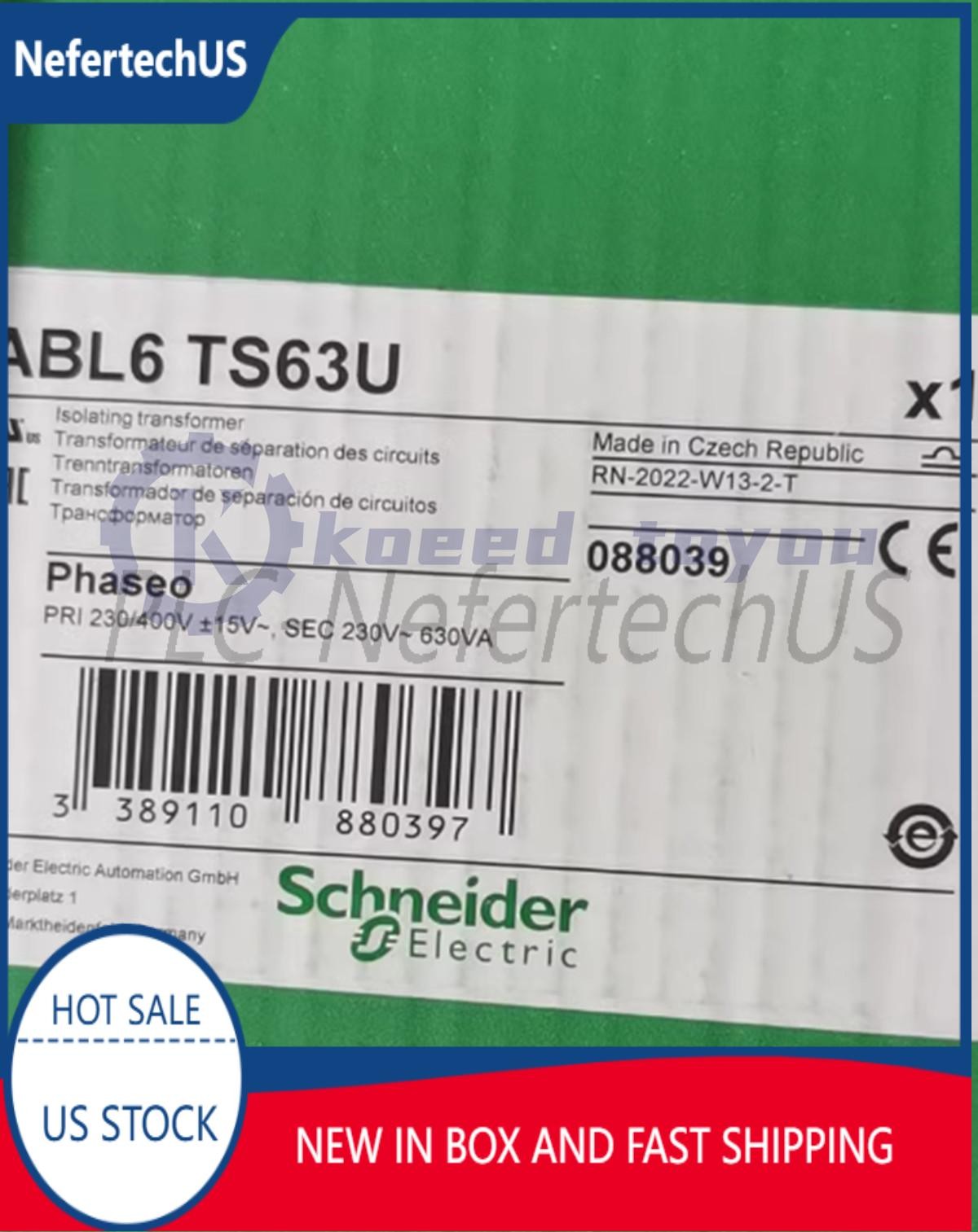 1Pcs new Schneider ABL6TS63U 630VA DIN Rail Panel Mount Transformer