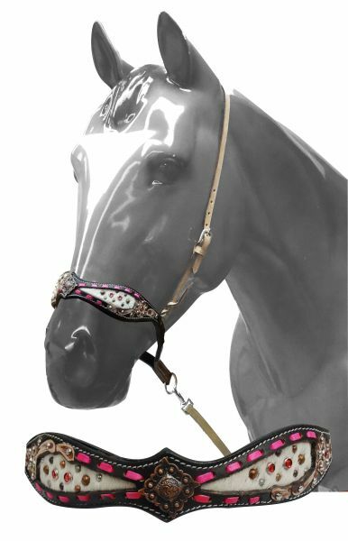 Western Saddle Horse Hair on Leather Nose band + Tie Down Strap w/ Buckstitching