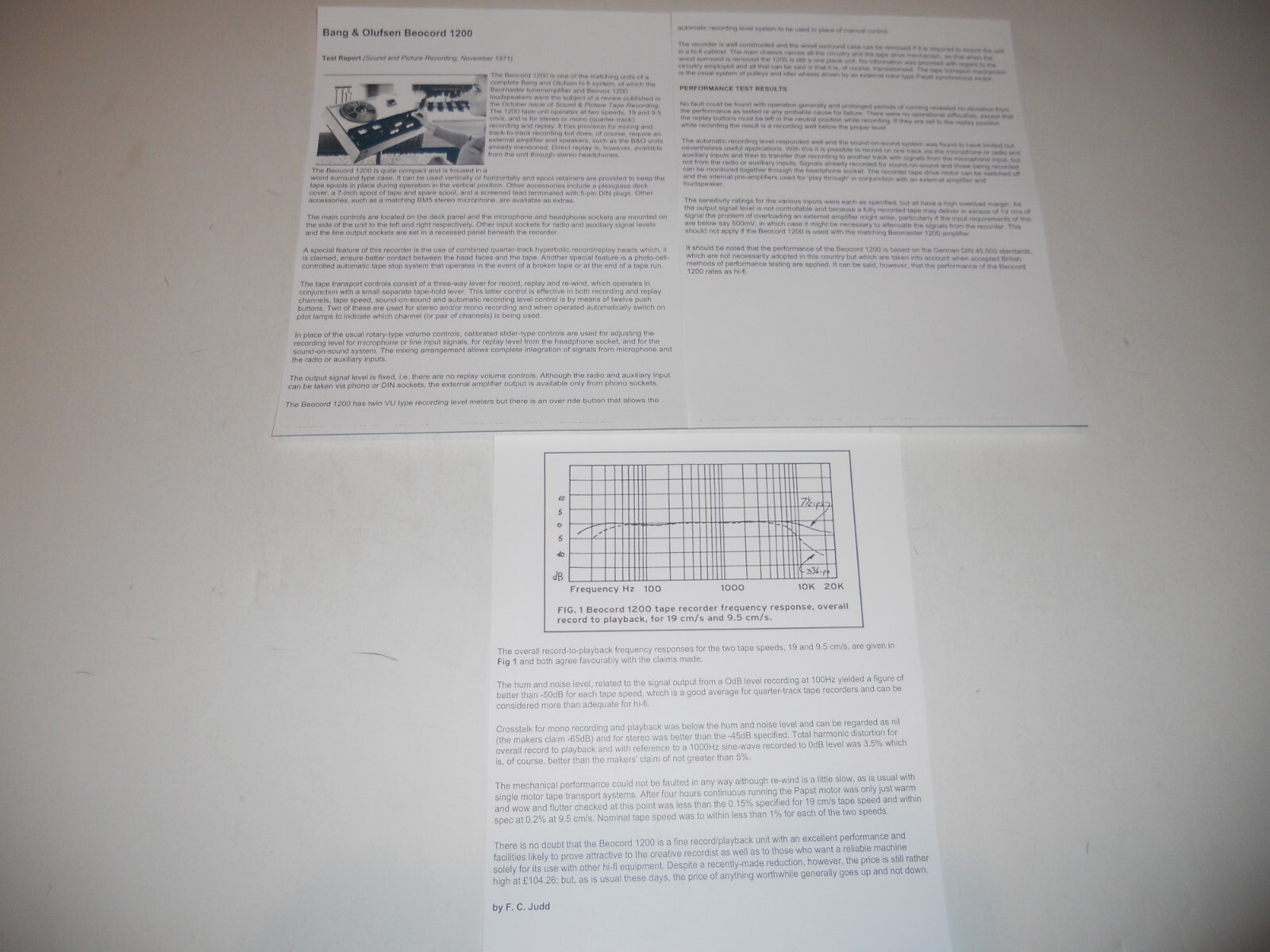 Bang & Olufsen Beocord 1200 Reel to Reel Review, 3 pgs, 1971, Full Test, Specs