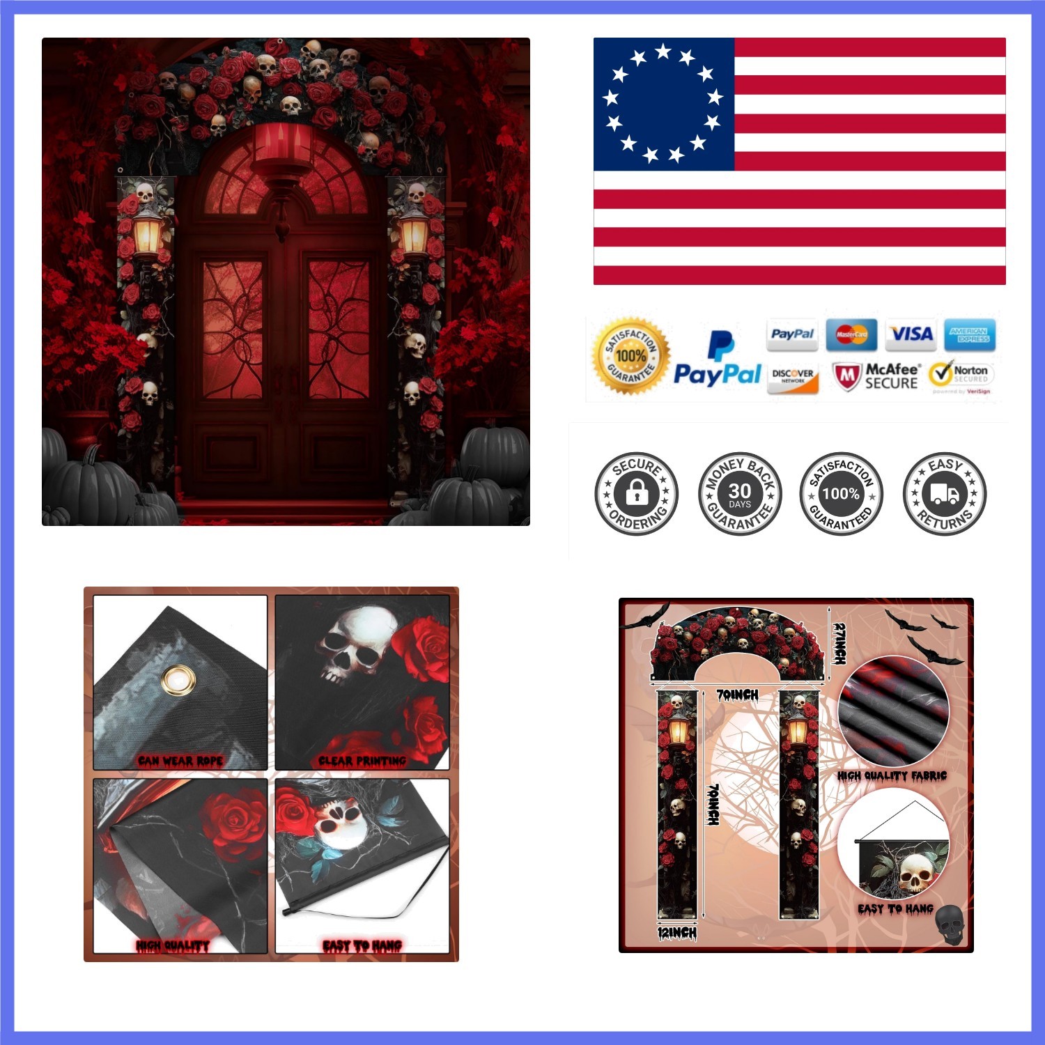 3 Pcs Halloween Cemetery Archway Halloween Cemetery Banners Gothic Outdoor Ba...