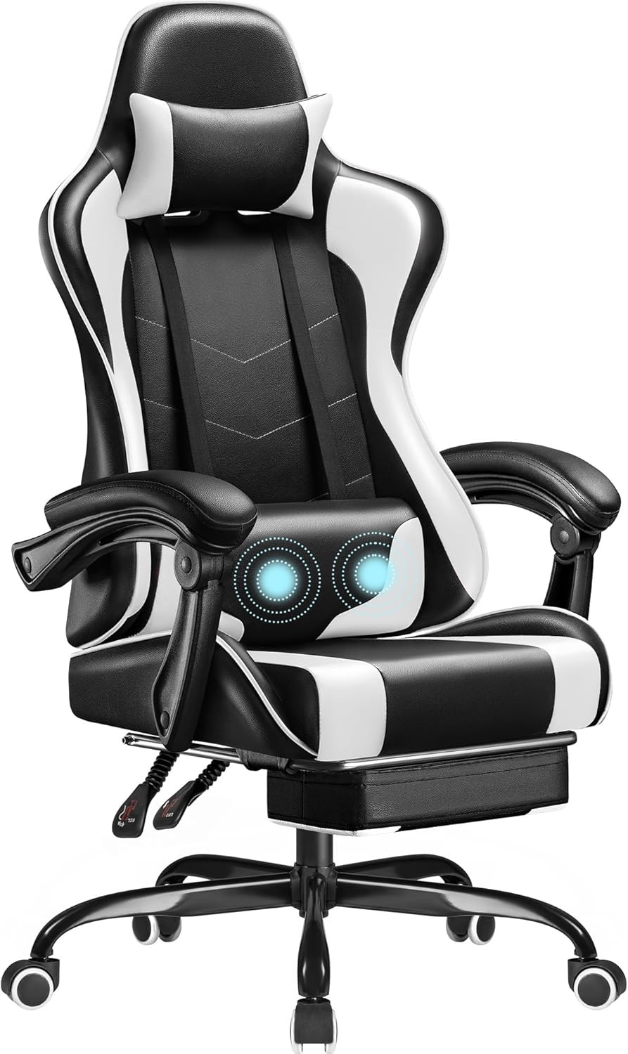 Gaming Chair, Computer Chair Height Adjustable Swivel Seat and Headrest (White)