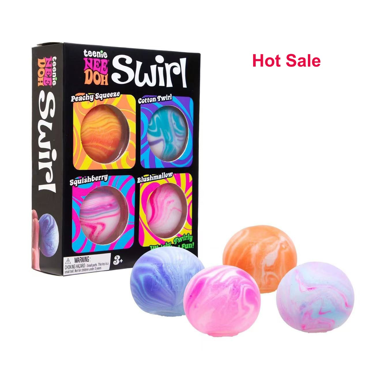 Teenie Nee Doh Swirl 4 Pack, Stress Relief Squeeze Balls Fidget Sensory Toys